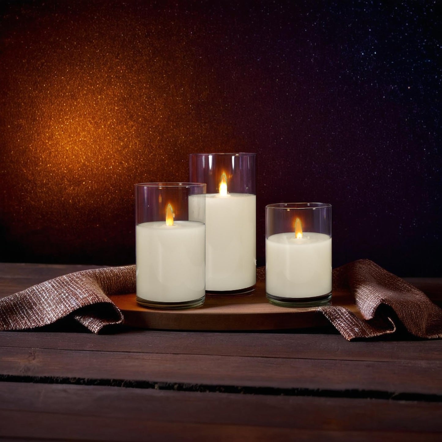 NICEME Clear Glass Flameless Candles Battery Operated with Remote Timer, Real Wax LED Pillar Candles with Flickering Flame Pure White Radiance Evanescing Fake Candles for Wedding Home Decor, Set of 3