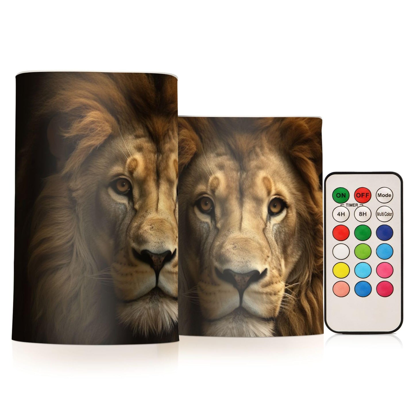 VEKELEE Lion King Flameless Candles, 2 PCS Battery Operated LED Candles with Timer Remote Control Flickering Pillar Candle for Home Holiday Party Decoration