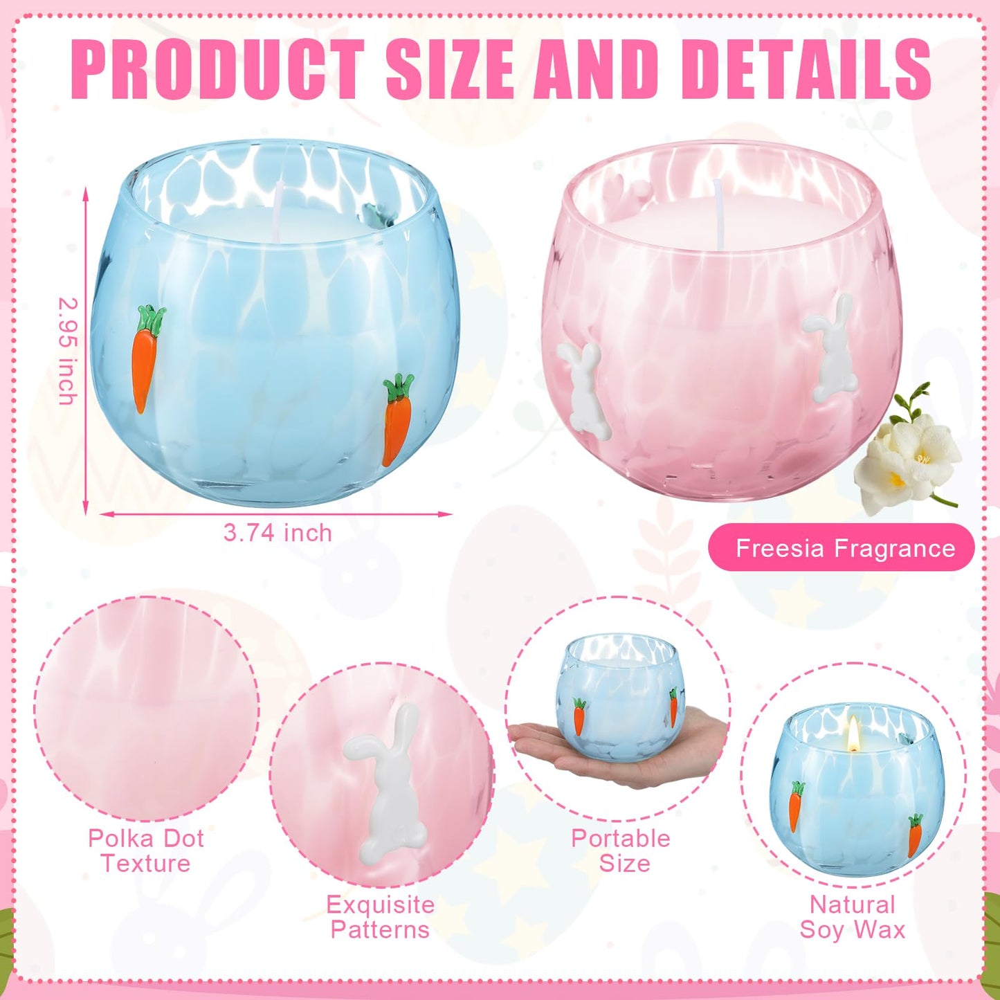 Treela Set of 2 Decorative Spring Easter Candles, 7oz Bunny & Carrot Soy Wax Icon Glass Jar Candles, Spring Home Table Centerpiece Decor, Easter Gift for Women Party Favor