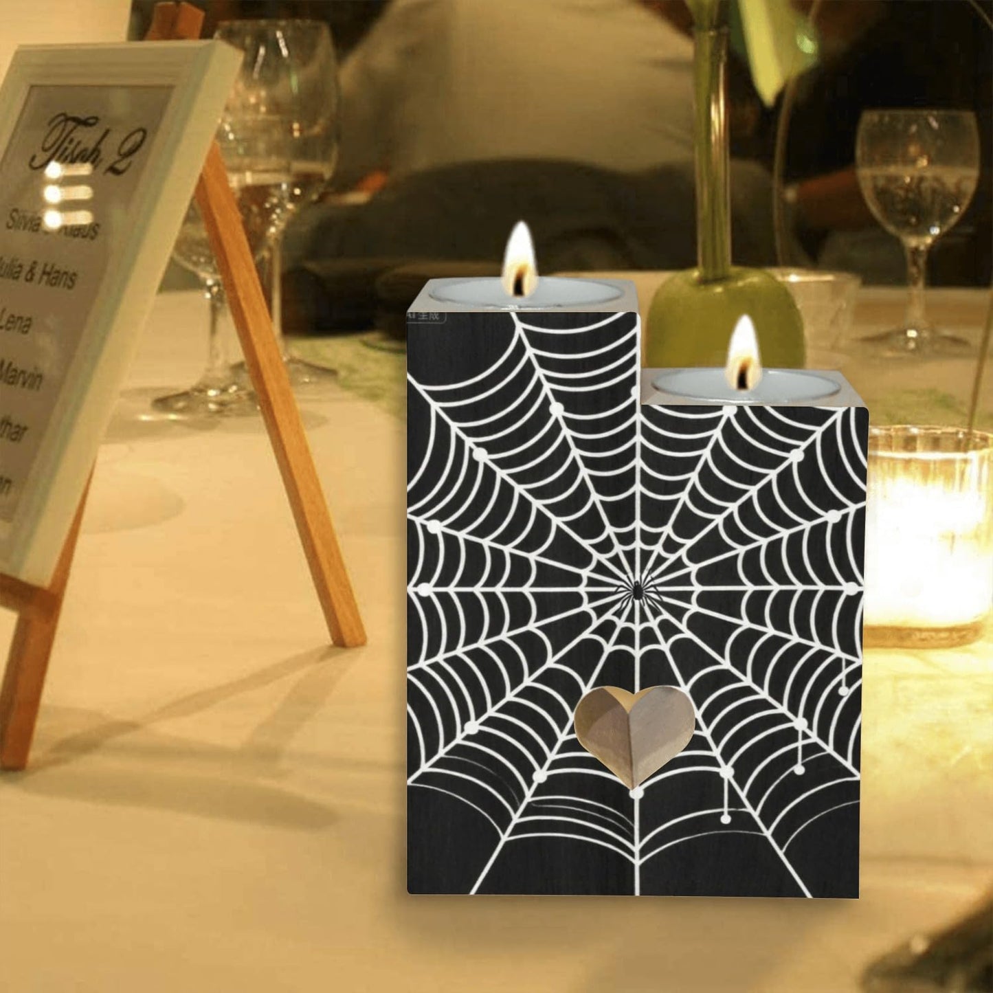 pnyoin Animal White Net Candle Holders Gift for Women Wooden Heart Candlestick Personalized Christmas Birthday Graduation Friendship Gifts Home Wedding Dinning Party Decorative