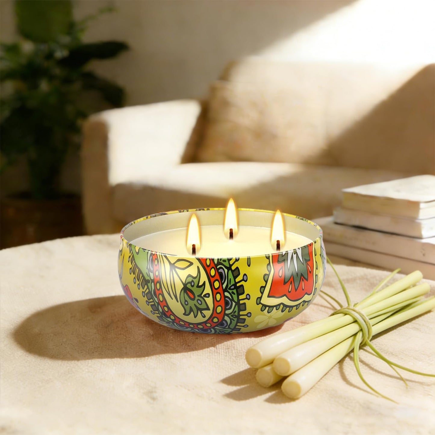 Set of 4 Triple Wick Citronella Candles Perfect for Yards, Gardens, Balconies and Camping, Indoor & Outdoor Scented Candles Bulk…
