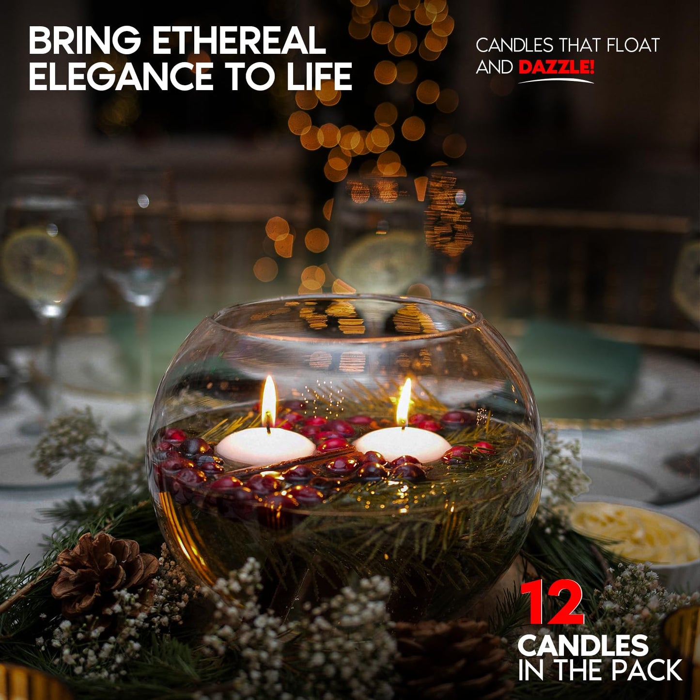 Candle Charisma White Floating Candles 3 Inch (Set of 12) – 8-Hour Dripless, Smokeless Burn with Natural Flickering Flame – Perfect for Weddings, Centerpieces, Pool Nights & Special Events