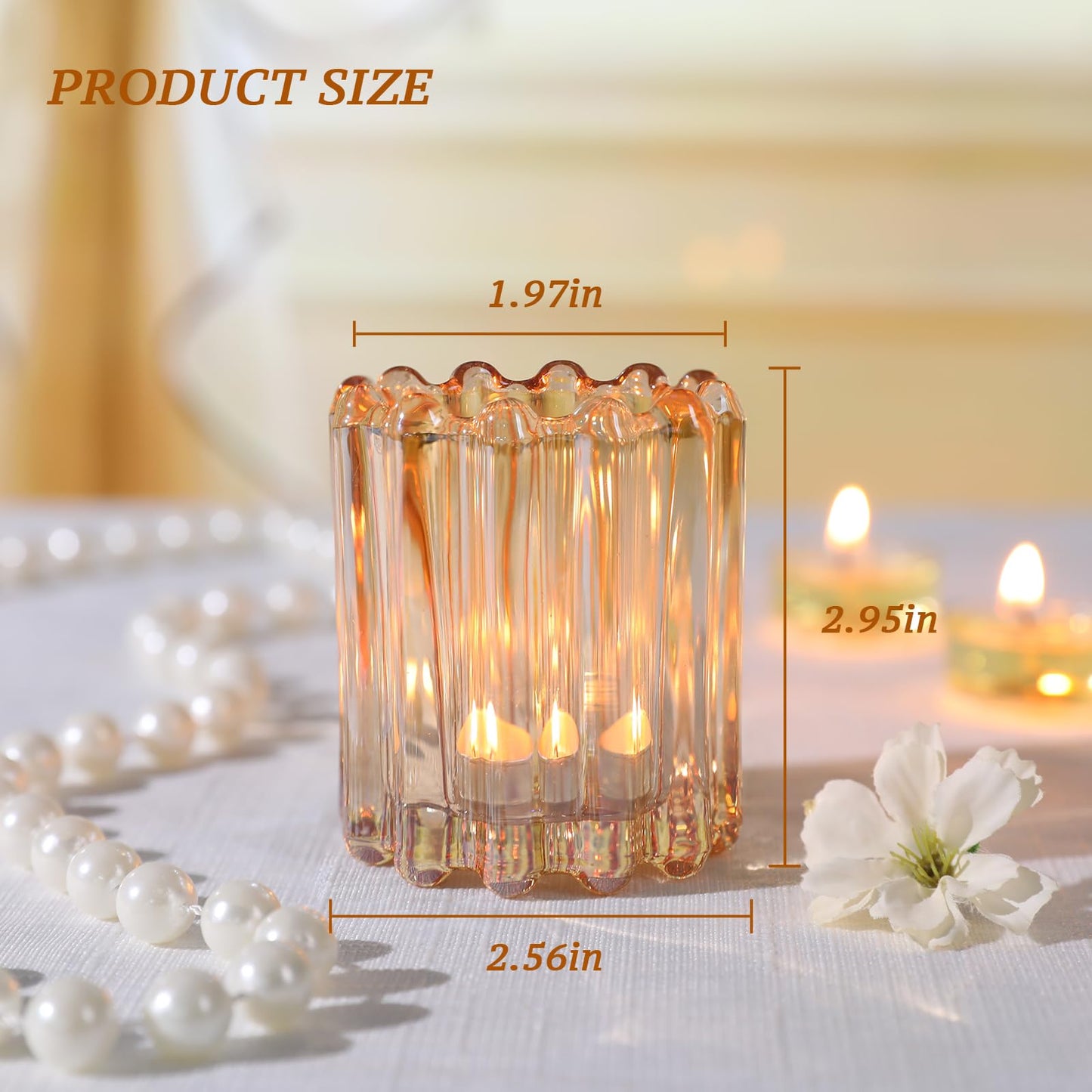 HAVITI Glass Gold Votive Candle Holder, Ribbed Votive Candle Holders Set of 12, Tealight Candle Holder for Wedding Centerpieces Dinner Party Table Decor