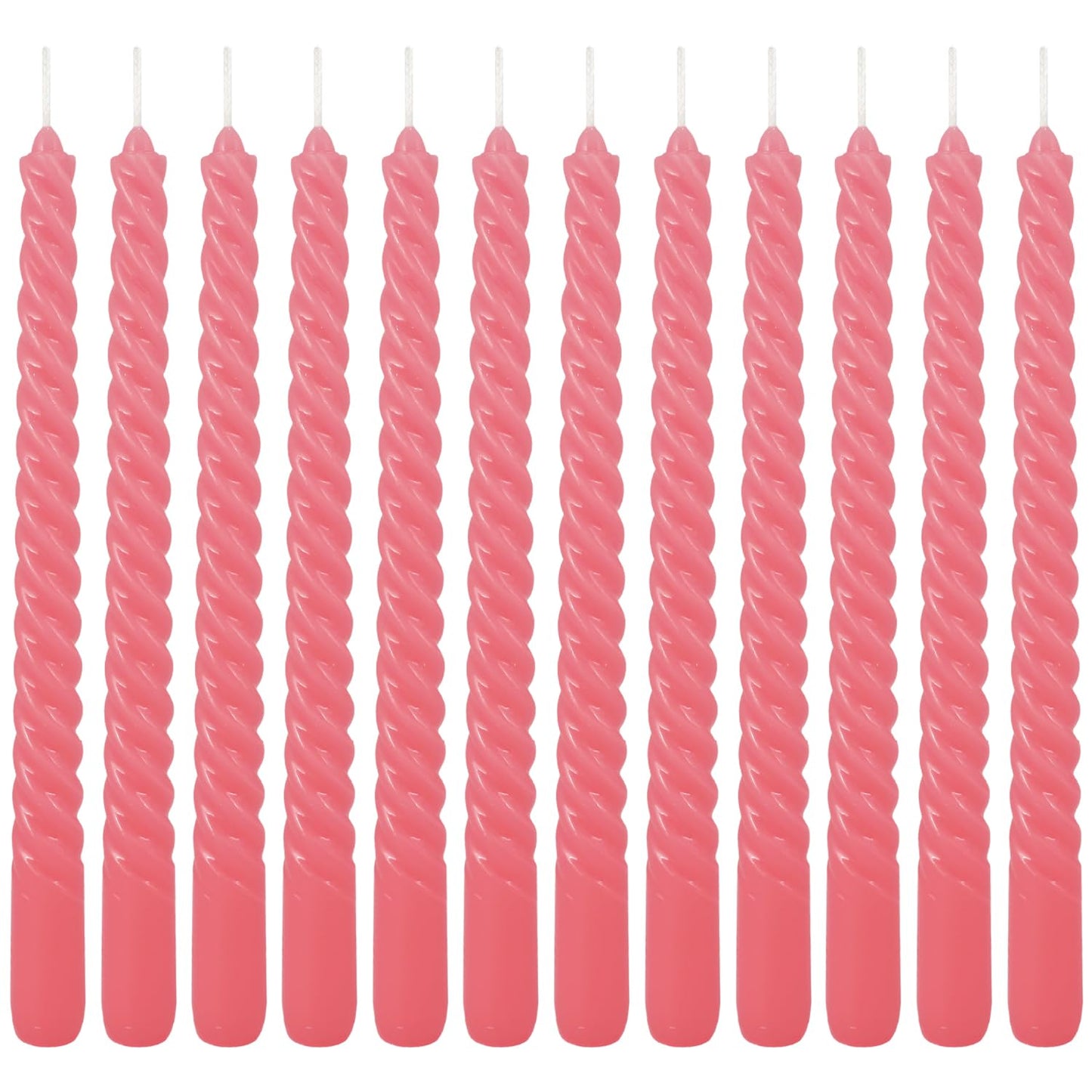 12-Pack Pink Spiral Taper Candles – 10 Inch Elegant Dripless & 10-Hour Burn – Long-Lasting Decorative Candles for Weddings, Birthdays, Parties, Church, Home Decor & Romantic Dinners