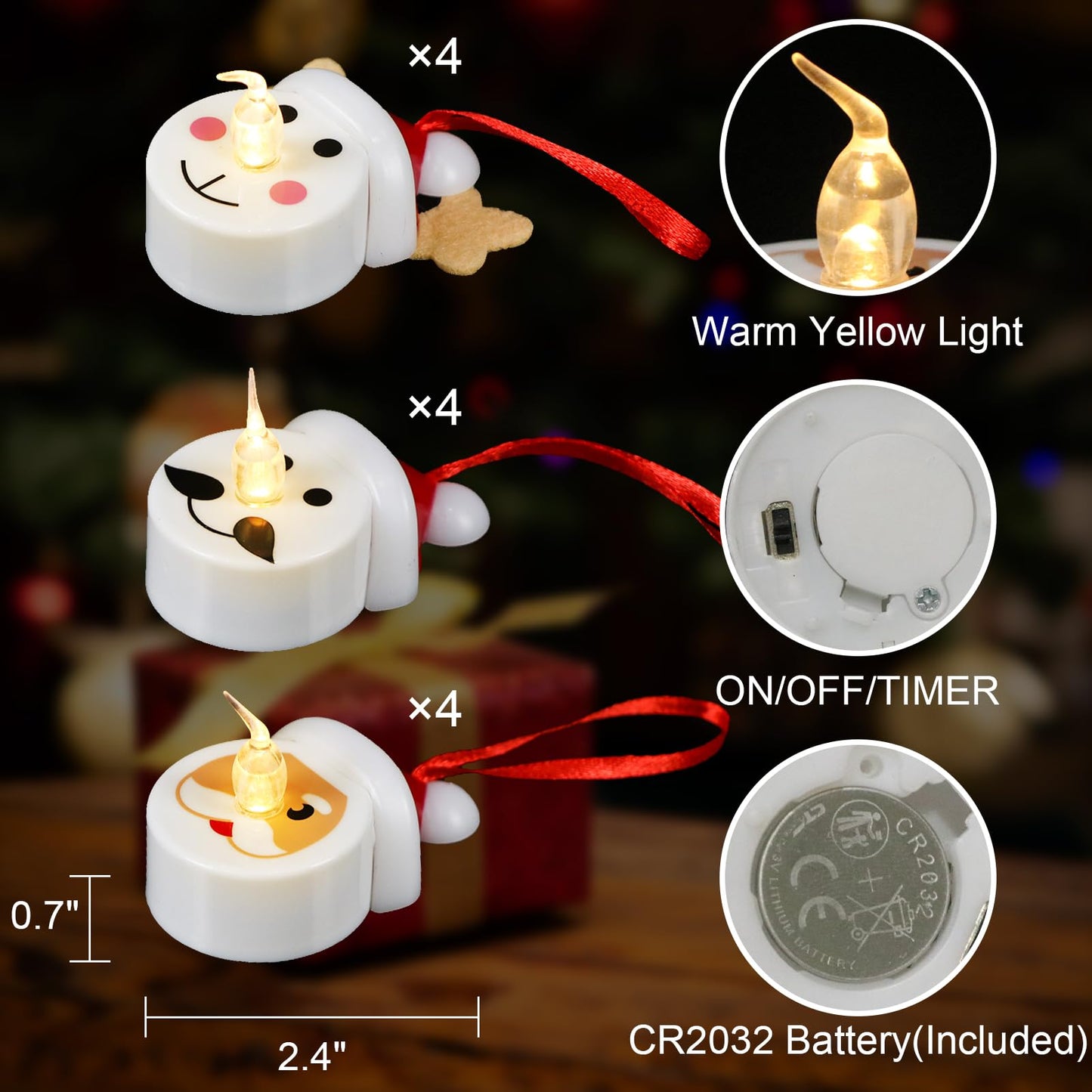 Wondise Snowman Battery Operated Flameless Tealight, 6H Timer LED Candles - 12 Pack for Christmas Dating Wedding Decorations