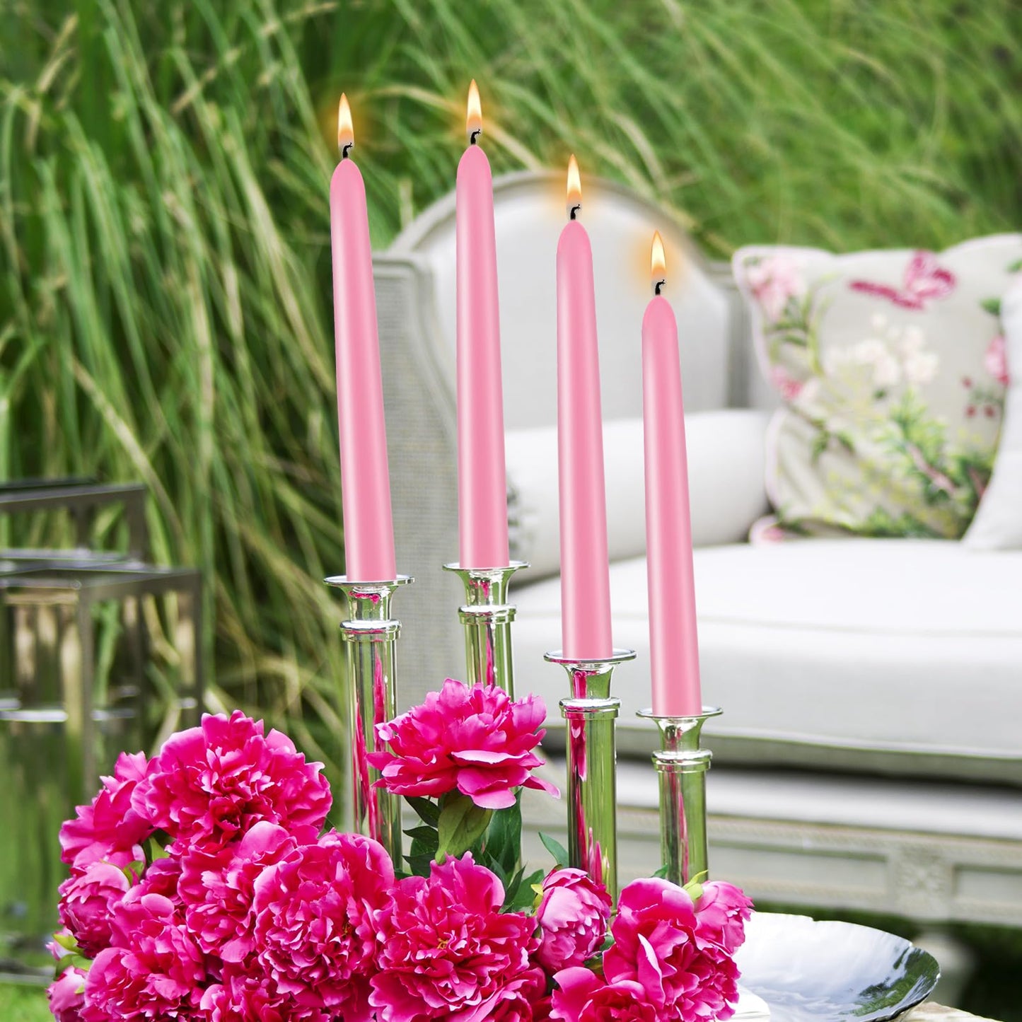10 inch Cone-Shaped Candle, Set of 24 Smoke-Free, drip Free Wax, Long Burning, Used for Home Decoration, Churches, Celebrations, Parties (Pink)