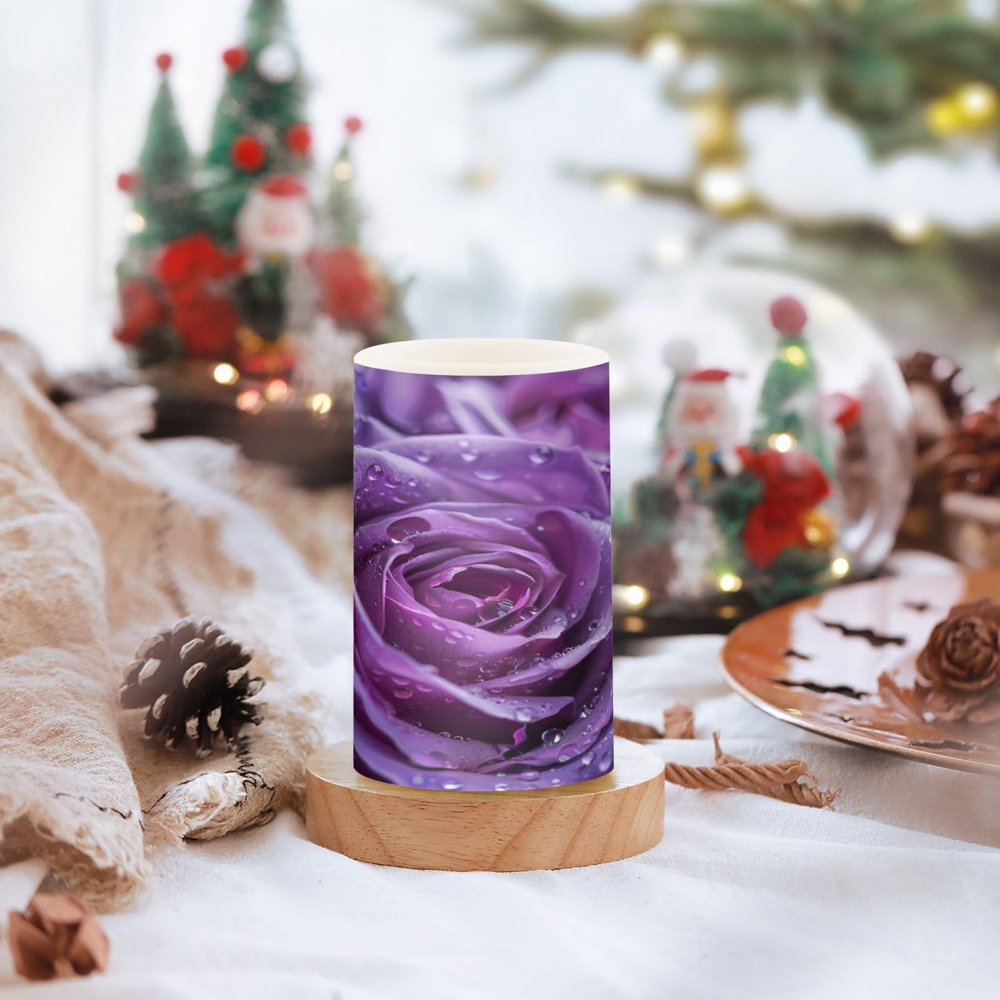 ALAZA Purple Rose Flameless Candles, LED Pillar Candles with Remote Timer, Battery Operated Candles Set of 2