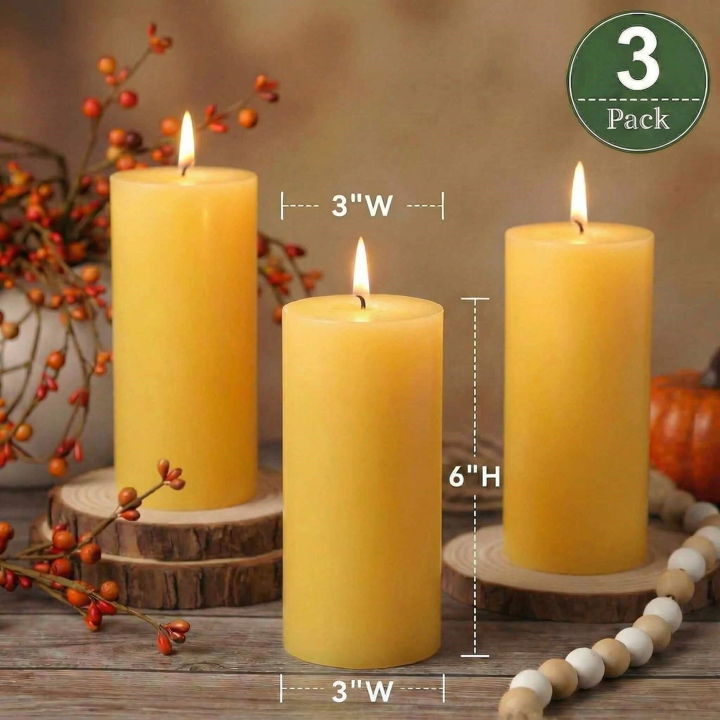 Richland Set of 3 Yellow Pillar Candles 3" x 6" Unscented for Weddings Home Holidays Relaxation Spa Church