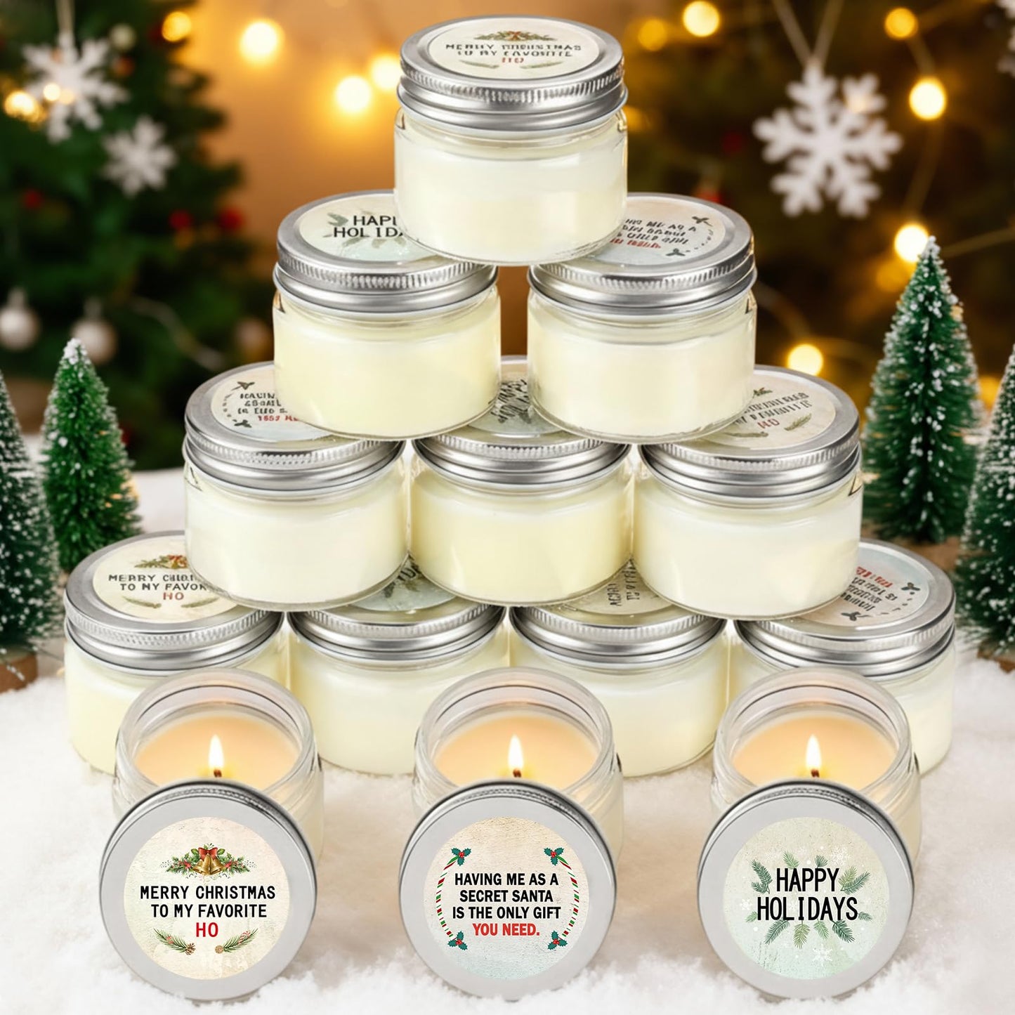 Conelist 12 Pcs Christmas Candle Jar Gift Bulk Mason Jar Christmas Scented Candle Mini Small Soy Wax Aromatherapy Gifts Xmas Stocking Stuffers for Neighbor Women Friends Christmastide Gifts