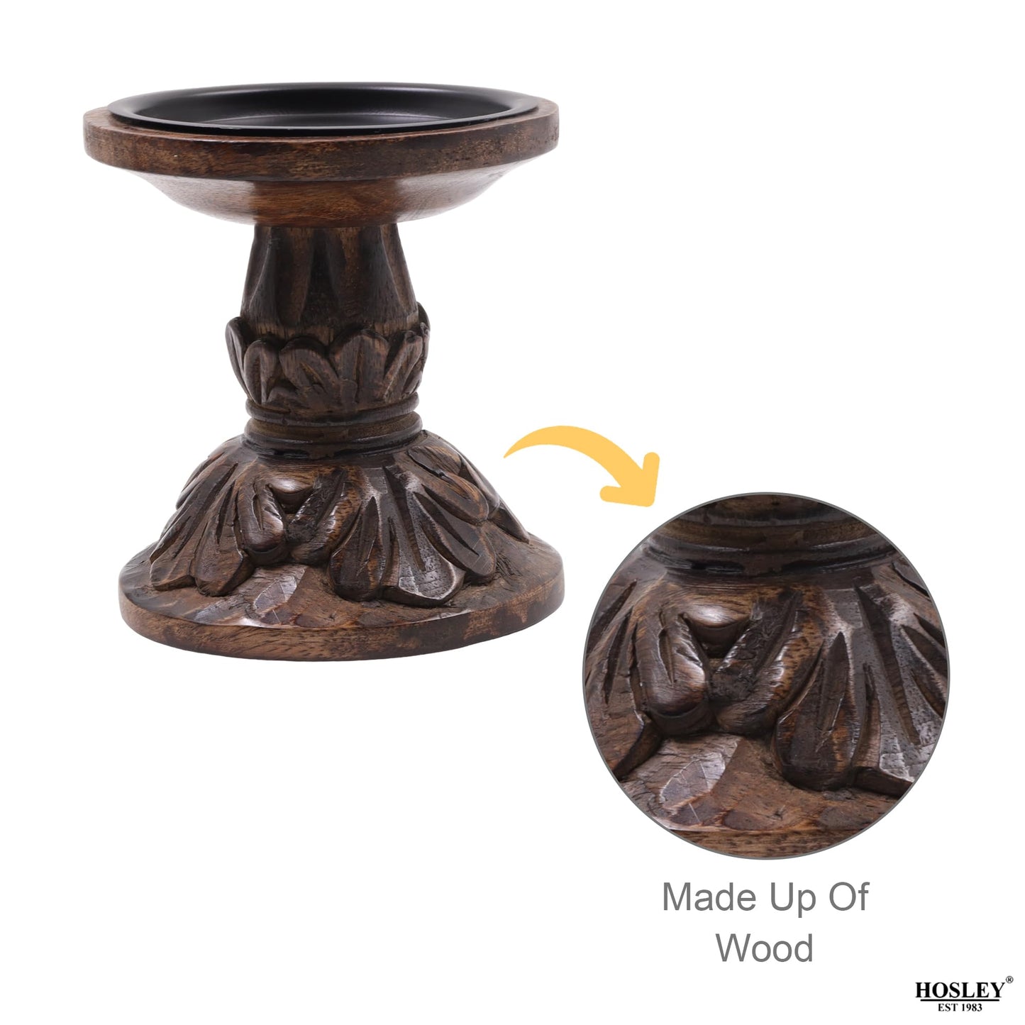 Hosley Set of 3 Dark Brown Wood Pillar Candle Holders 8 Inches 6 Inches and 4.25 Inches High Ideal for LED and Pillar Candles Gifts for Weddings Party Home Spa Reiki Aromatherapy