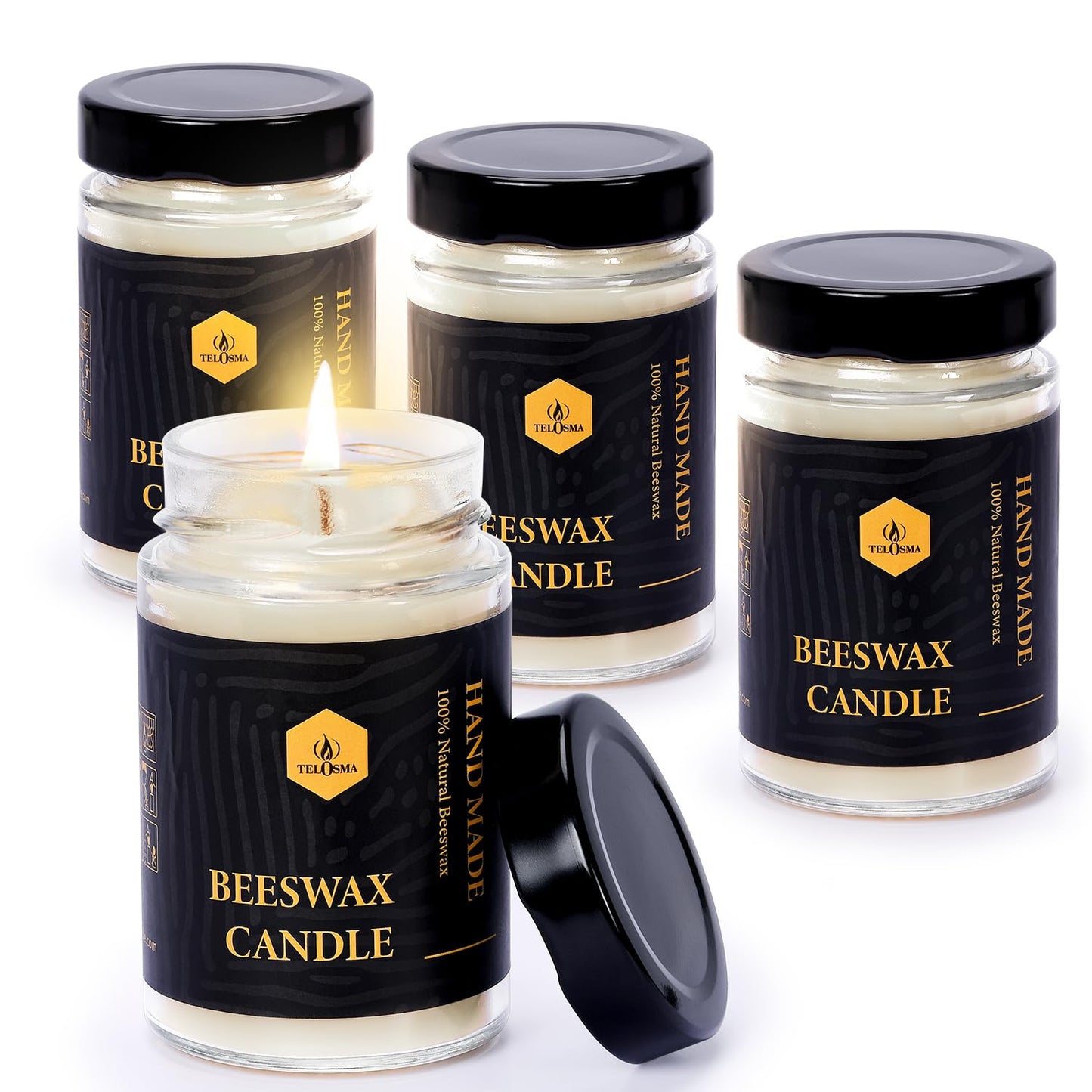 4 PCS Beeswax Jar Candles Emergency Candles Natural Beeswax Candles Unscented 1 Day Candle, Organic, Smokeless - Off White