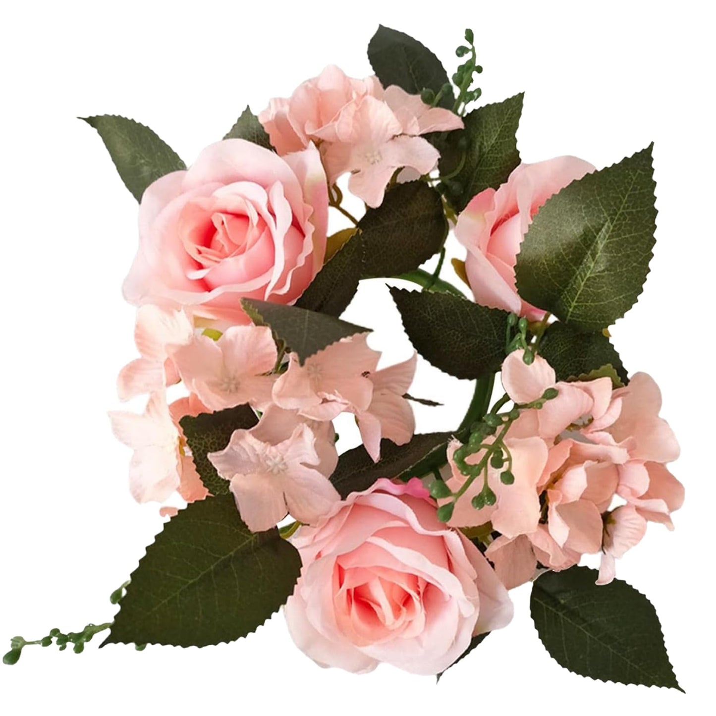 Candle Rings Wreaths 4 Inch Center Artificial Rose Candle Wreath Silk Flower Christmas Rings for Wedding Centerpiece Party Home Table Decor Style 2