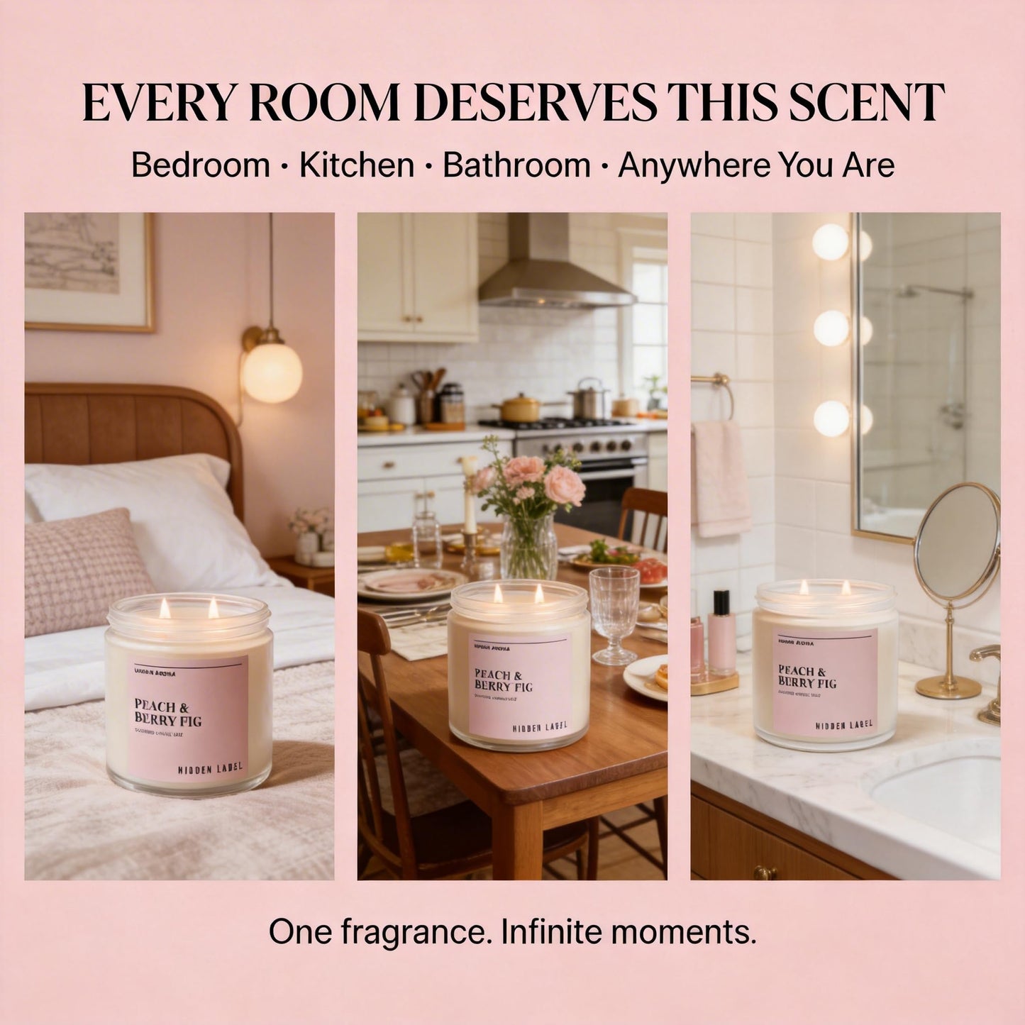 Peach Berry Fig Scented Candle, 12oz Soy Wax Candle with 2 Wicks, 70 Hour Long Lasting Non Toxic Aromatherapy Candle for Home Decor, Stress Relief & Relaxation, White Frosted Glass Jar Candle Gift