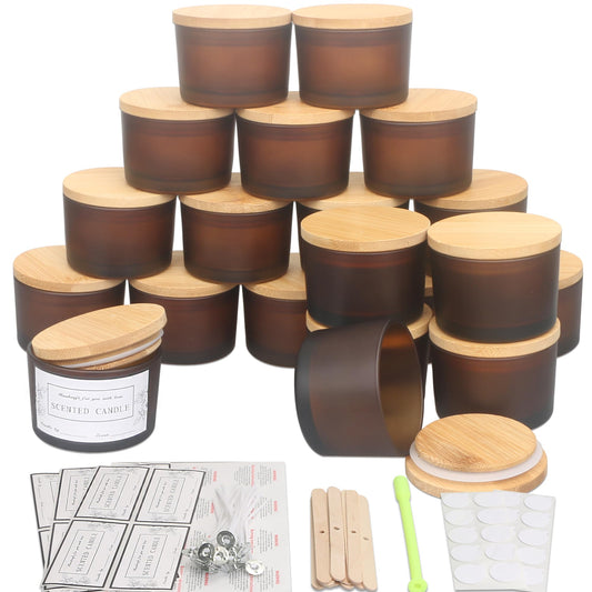 MILIVIXAY 20 Pack 4 OZ Frosted Amber Glass Candle Jars with Lids and Candle Making Kits - Bulk Wide Mouth Small Empty Candle Jars for Making Candles - Spice, Powder Containers.