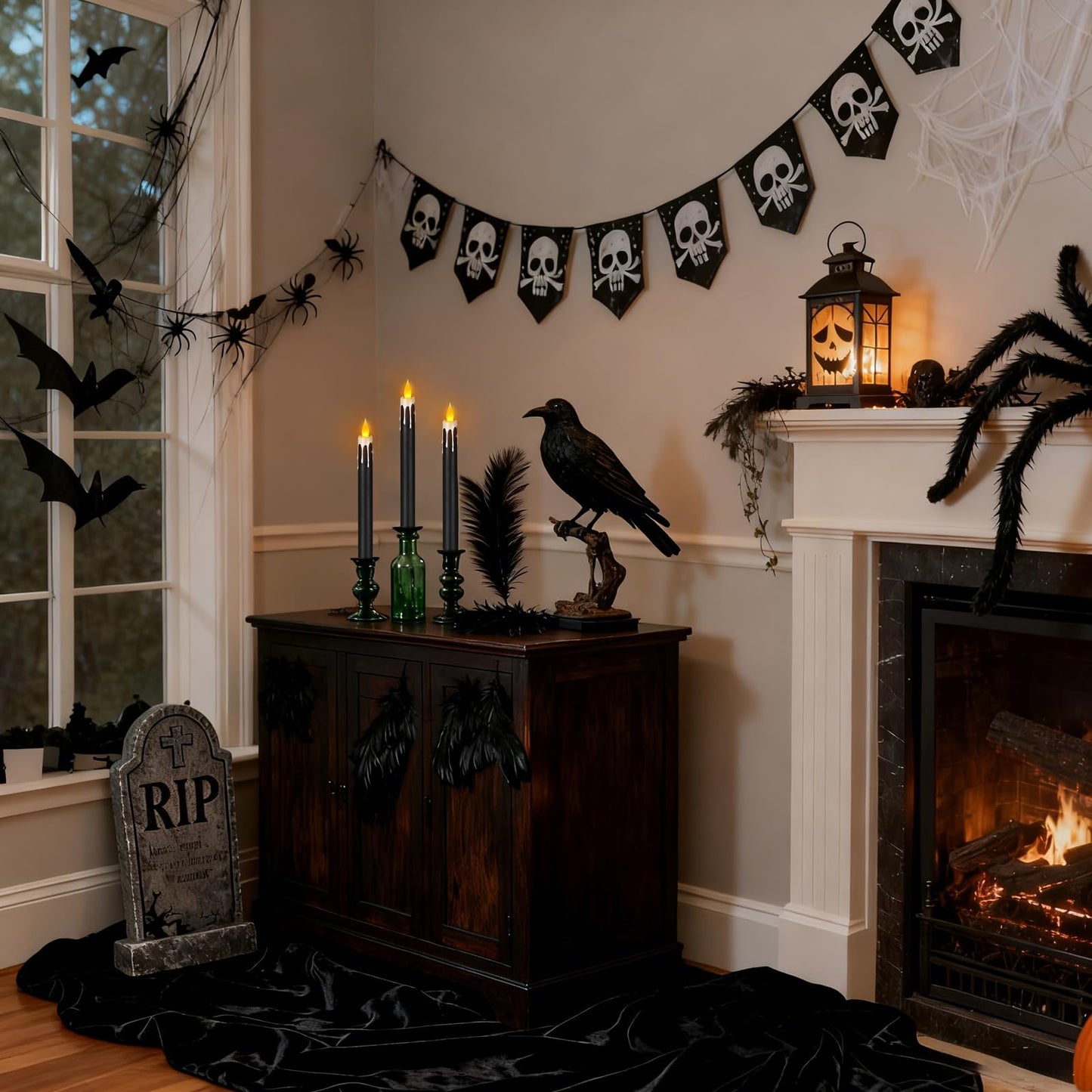 wemarry Flameless Taper Candles 10.6" Dripless Battery Operated Taper Candles Included Remote Timer 400+ Hours by 2AA Batteries for Halloween Christmas Wedding (Black+White, 12 Pack)