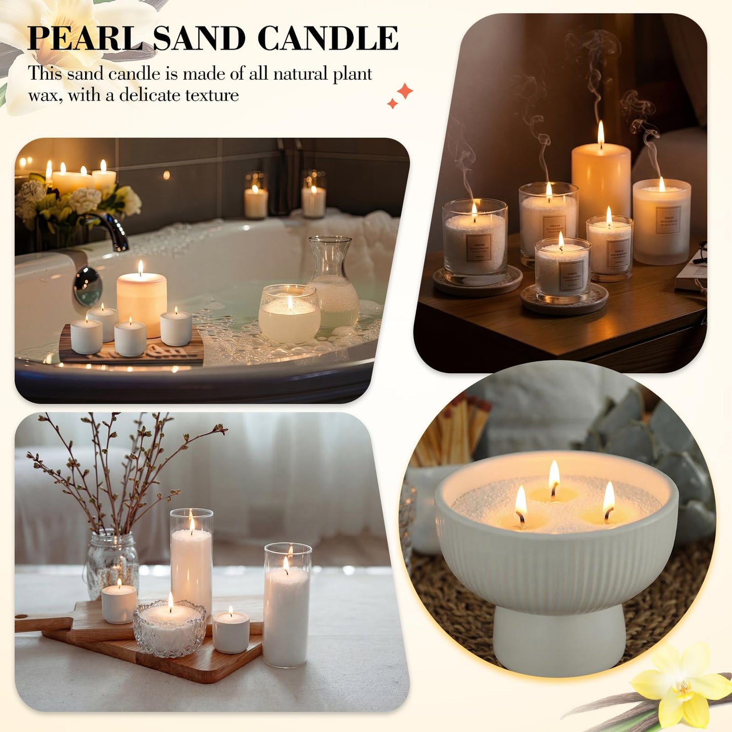 Conelist 1lb Vanilla Pearled Candle Sand Wax Set Customized Powder Making Candles Refill Kit Palm Wax All Natural Non Toxic with 10 Wicks for Gifts DIY Making