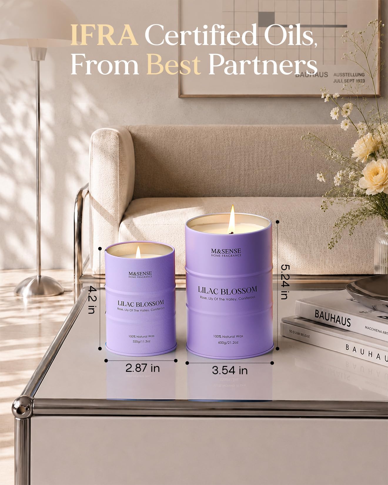 M&SENSE Lilac Blossom Soy Candles for Home Scented, 21.2oz 120 Hour Long Burning Large Aromatherapy Candle for Stress Relief Meditation Yoga Relaxing SPA, Housewarming Gifts for Women
