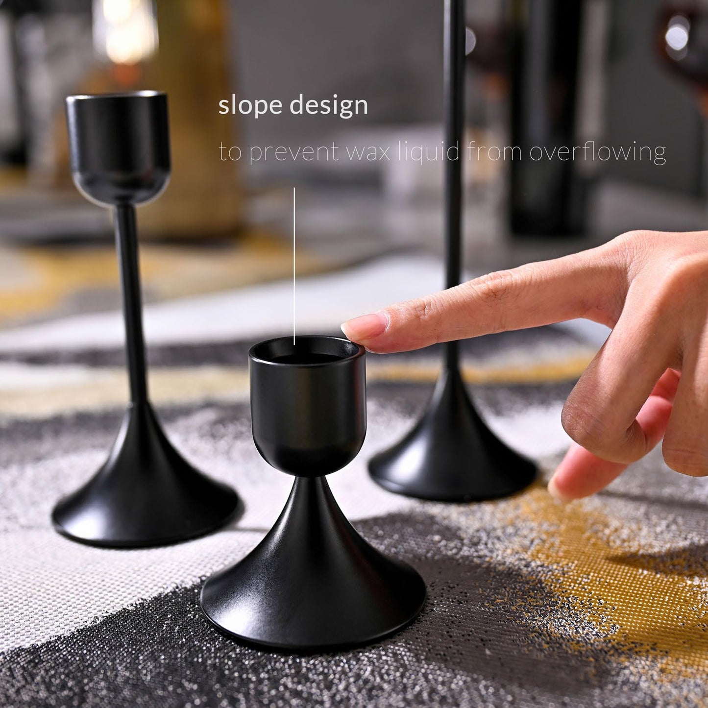 idyllictime Candle Holder Metal Heavy Base for Room Décor Christmas Decorations Party Wedding Halloween Black, 1 Set (3 Pcs)