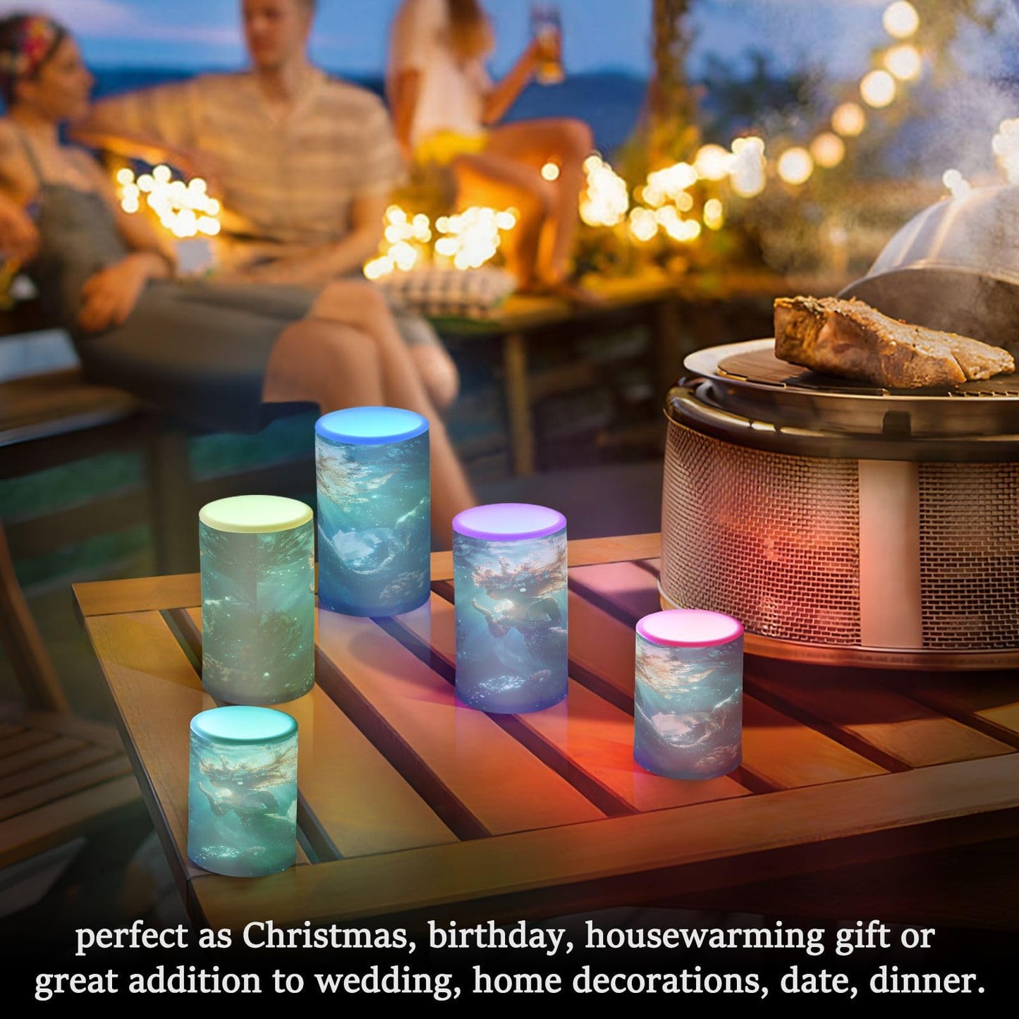 panksolu Flickering Flameless Candles, Underwater Mermaid LED Candles with Remote Timer, Battery Operated Candle for Valentine Wedding Halloween Christmas Decor - Set of 2