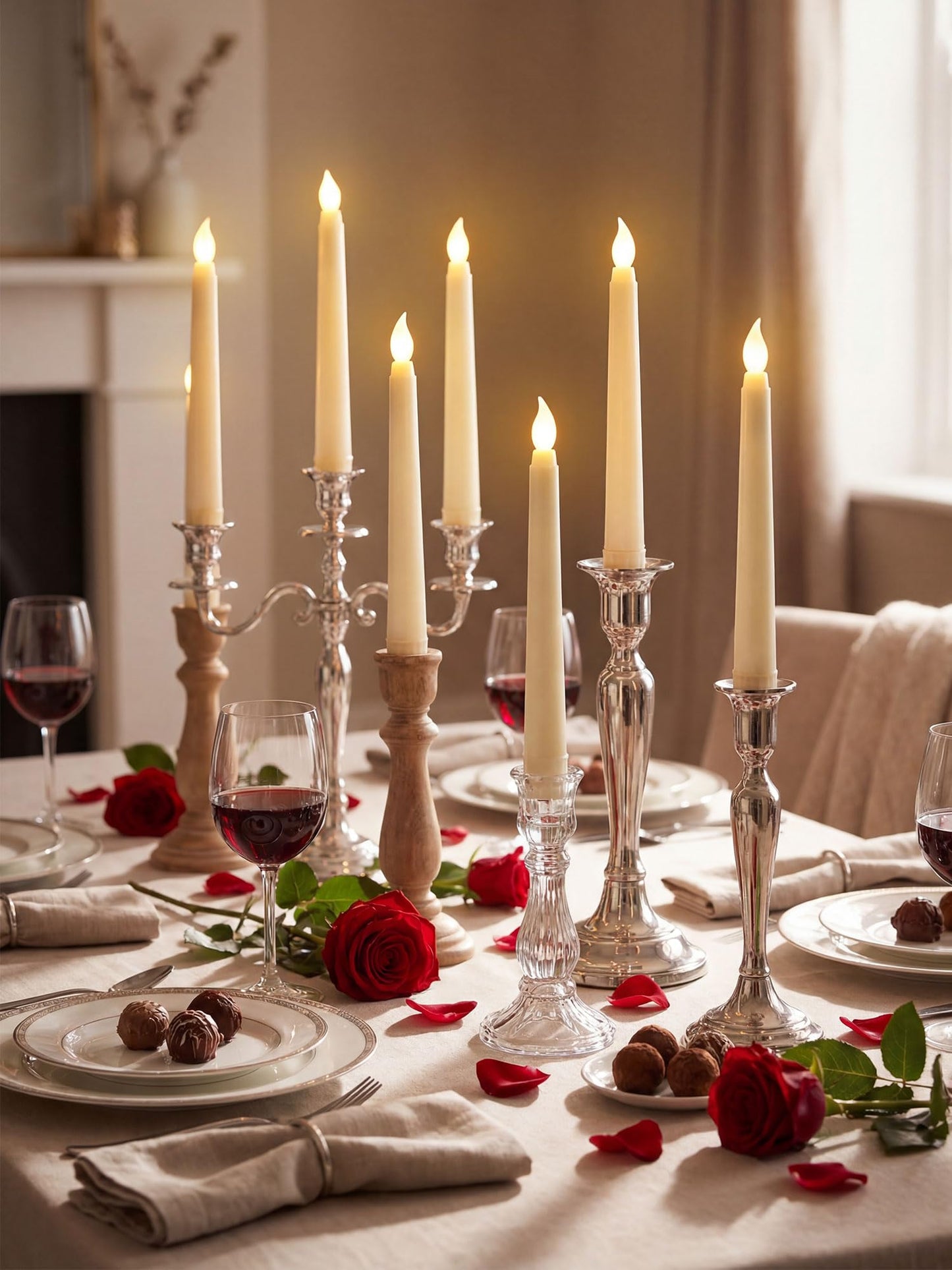 Funtery 48 Pcs Flameless LED Taper Candles Battery Operated Candles Bulk Realistic LED Candlesticks Flickering for Wedding Church Graduation Party Home Decor(Ivory,Novelty Style)