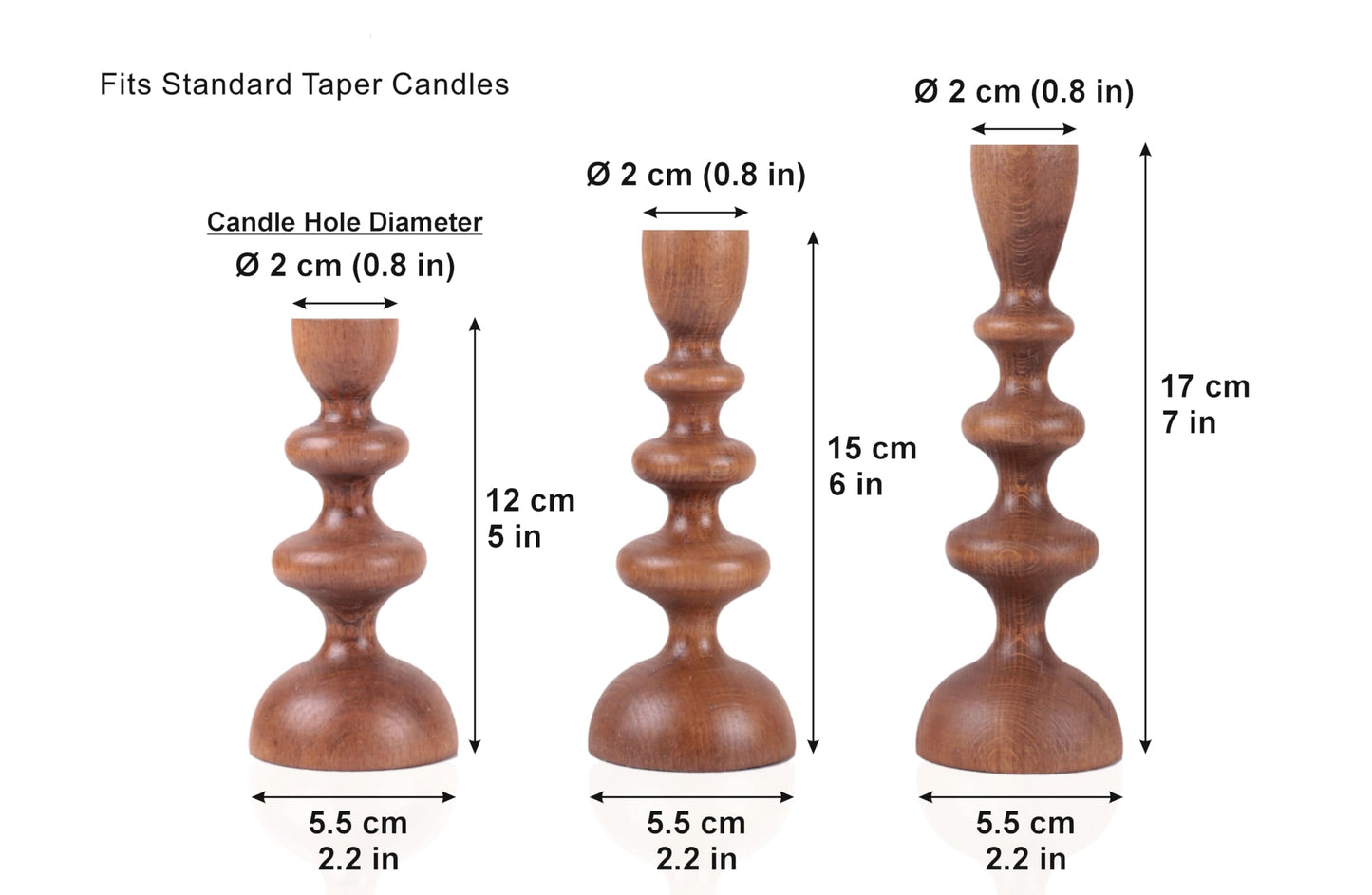 Wooden Candle Holders Set of 3 – Solid Wood Taper Candle Holders for Table Decor, Scandinavian Rustic Candle Stick Holders for Dining Table, Farmhouse Wooden Candlestick Holders