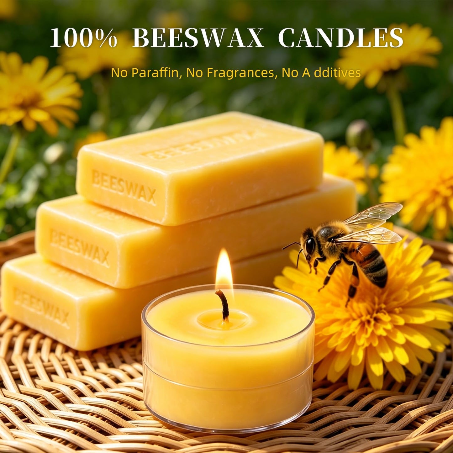 6 Hours Beeswax Tealight Candles Bulk, 40 Packs 100% Pure Beeswax Tea Lights Candle in Clear Cup,Natural Scent Bees Wax Candles Smokeless Clean Burning for Wedding Church Home Decor, Air Purification