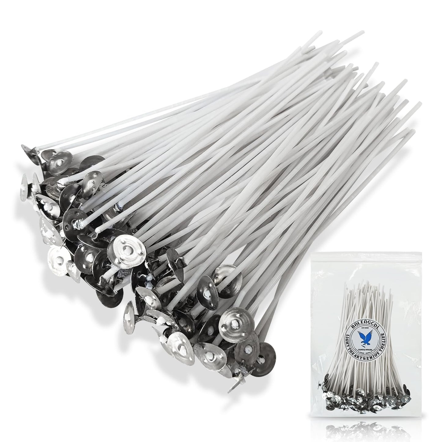 6-Inch White Cotton Candle Wicks 100-Pack - Pre-Waxed with Tabs for DIY Candle Making - Premium Candle Wick Supplies
