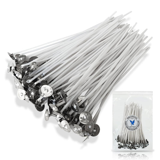 6-Inch White Cotton Candle Wicks 100-Pack - Pre-Waxed with Tabs for DIY Candle Making - Premium Candle Wick Supplies