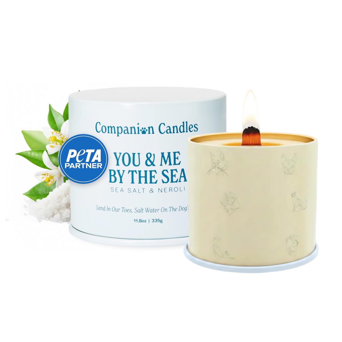 Companion Candles You & Me by the Sea Pet-Friendly Scented Candle – Sea Salt & Neroli Fragrance - Coconut Soy Wax Candle with Wooden Wick, Approx. 50-Hour Burn Time, Made in USA, 11.8 oz