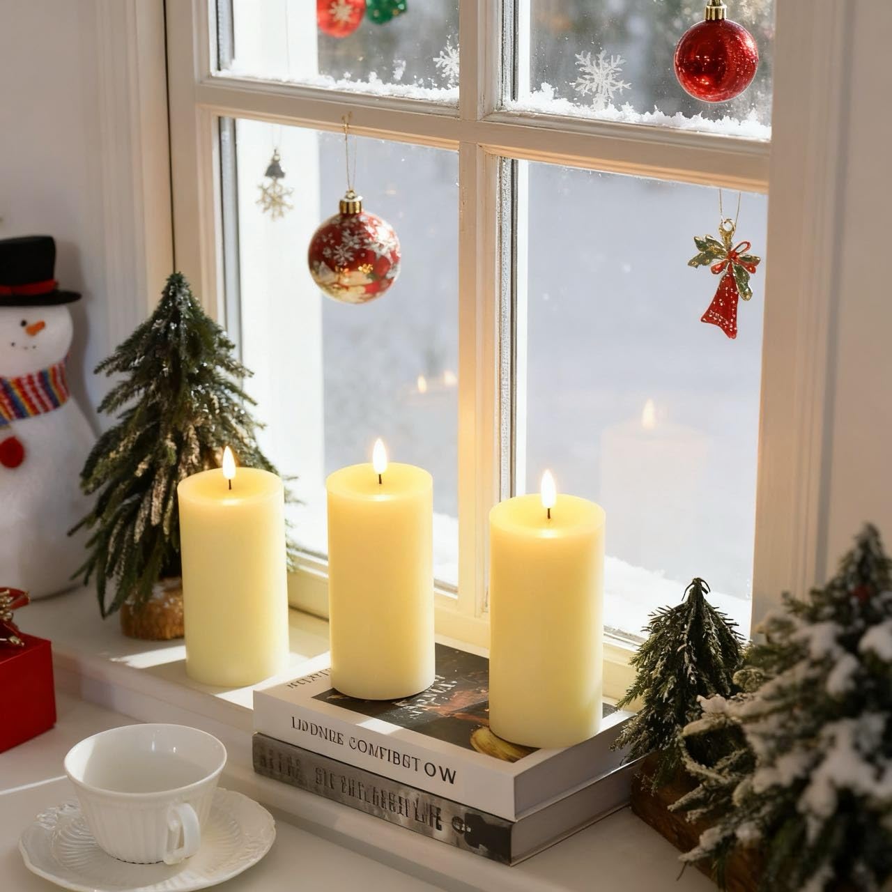 MUMCHASI 4 Packs Flameless Candles, Battery Operated with Remote, Real Wax Flickering LED Candles for Home Fall Halloween Christmas Party Candelabra D3 xH6 (Ivory)