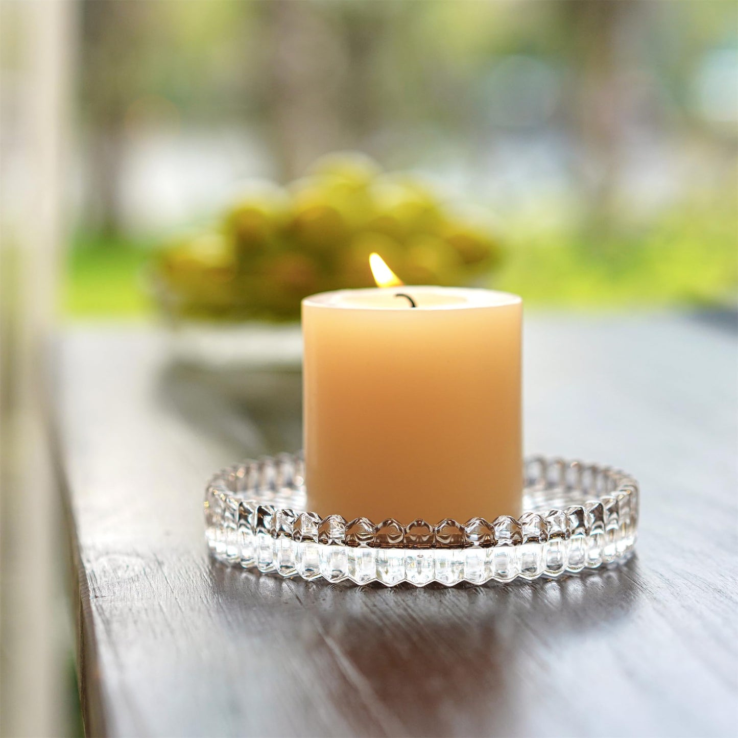 kanpura Clear Glass Pillar Candle Holder Plates Set of 6, 4 Inch Round Glass Candle Tray Plates for Dining Wedding Christmas Party Table Centerpiece