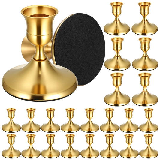 24PCS Brass Gold Taper Candle Holders Set, Vintage Metal Candlestick Holders for Table Centerpiece, Wedding Reception, Festive Christmas Mantel Decoration or Home Decor Gold