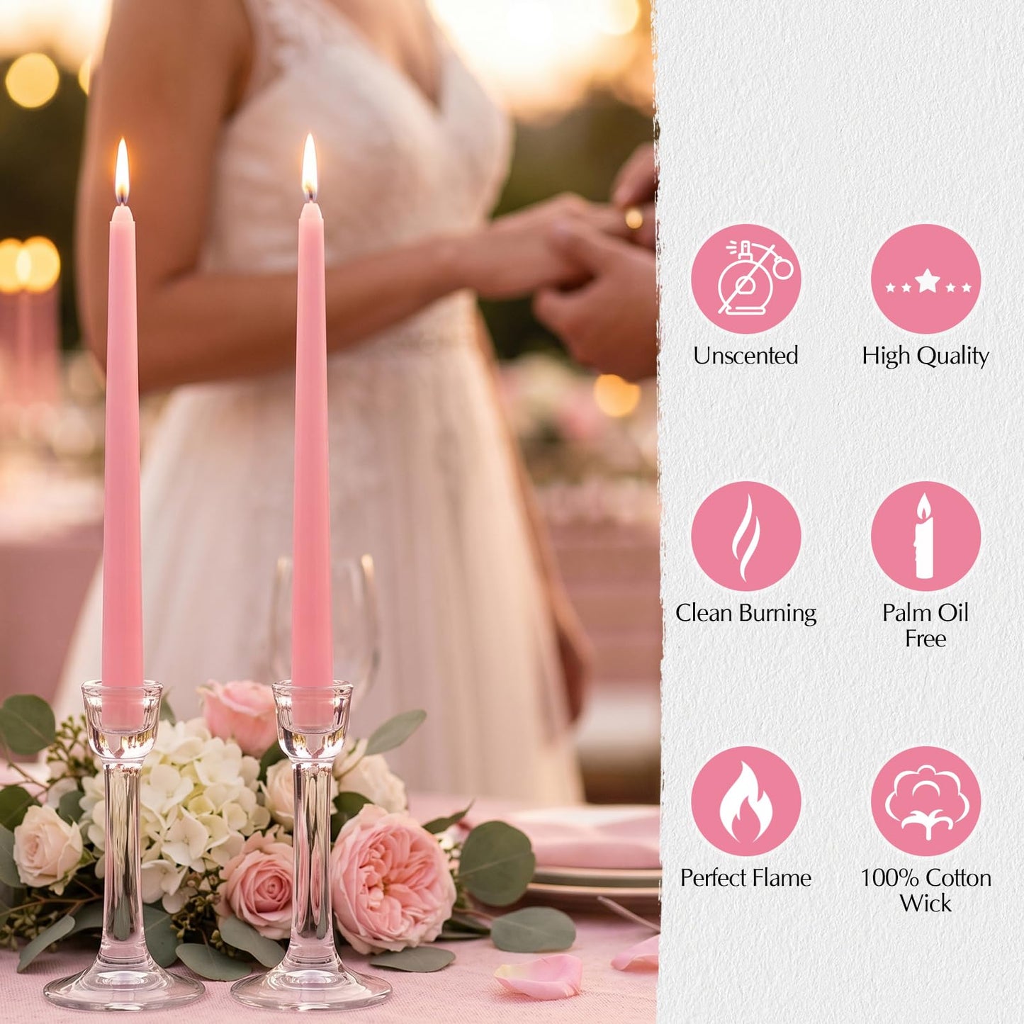 Hausware 36 Pack Taper Candles, 8 Hour Burn Time,Unscented Dripless and Smokeless, 10 inch Elegant Premium Quality Dinner Candle for Home Décor, Restaurant, Wedding, Party Candlesticks (Pink)