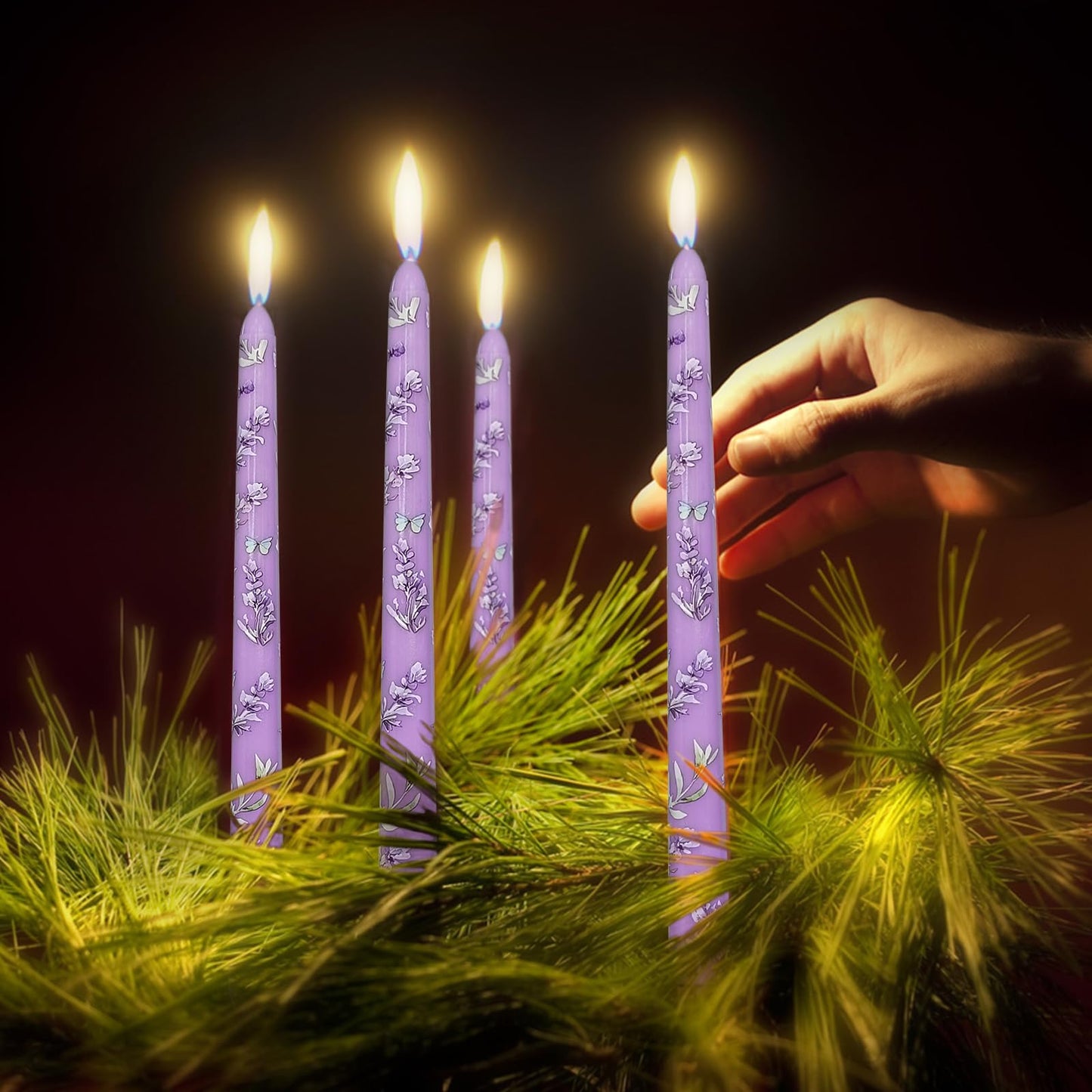 Taper Candles 10 Inch Print Candle Handmade Unscented Lavender Long Candles 2 Pack Twisted Candlesticks for Wedding Home Decoration Gifts