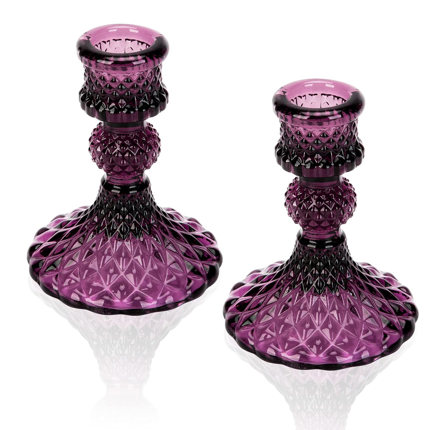 Glass Candle Holder, 2PCS Decorative Candle Sticks Pillar Candle Stand for Formal Events Wedding Party Table Centerpieces Home Decoration, Dark Purple