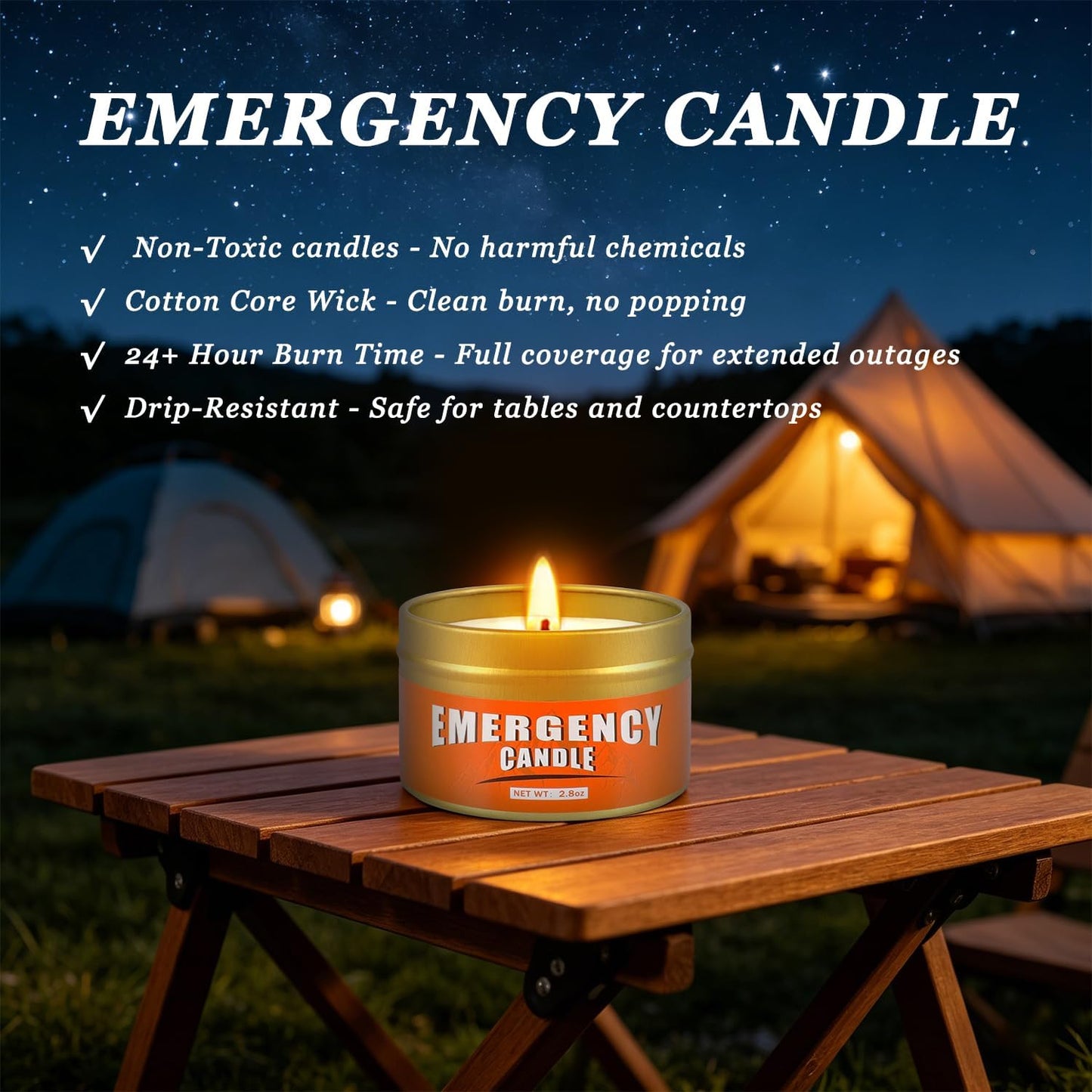 CAKETYCG 24+Hour Candle Set 24 Pack 2.8oz, Emergency Candles for Power Outages, Mountain Climbing, Wild and Camping Use. Portable and Tabletop Design, Bulk Emergency Candle Supplies.