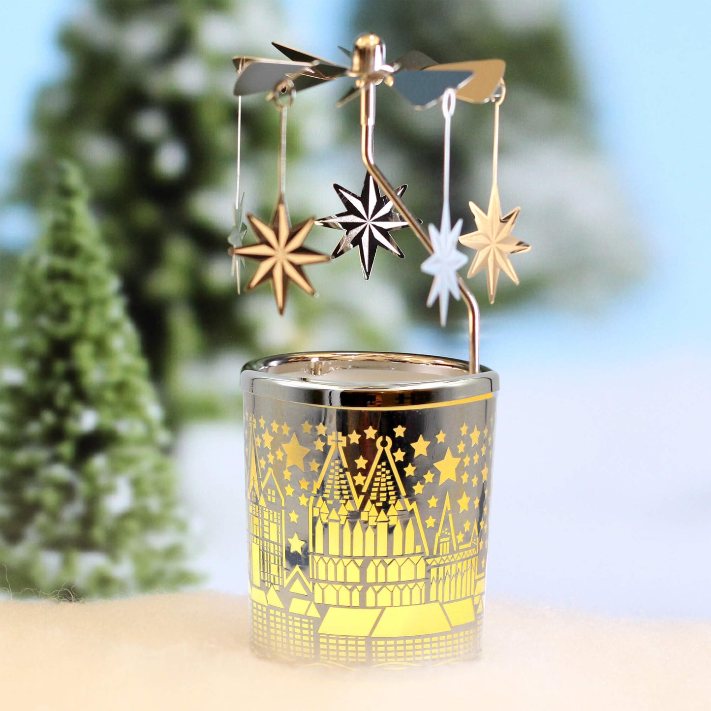 iLajao Candle Carousel Rotary Candle Holder Christmas Carousel Spinning Candleholder Metal Tealight Christmas Decoration Tables Centerpieces Valentine Easter Gifts (Moravian Star)
