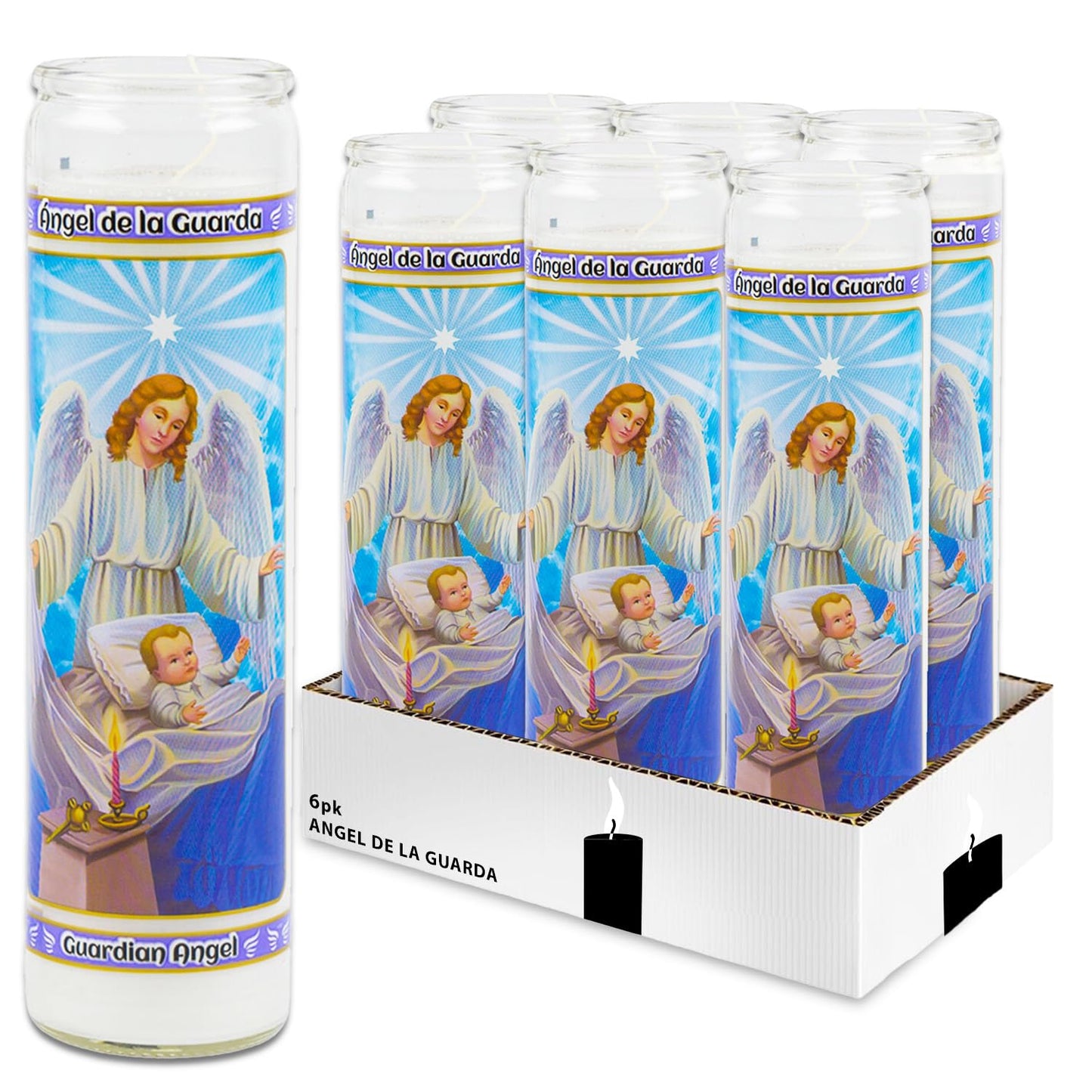 Guardian Angel Prayer Candle 6 Pack - 6 Guardian Angel Glass Prayer Candles for Devotionals, Vigils, Prayers, Blessing, Religious Ceremonies, More | Unscented Religious Candles