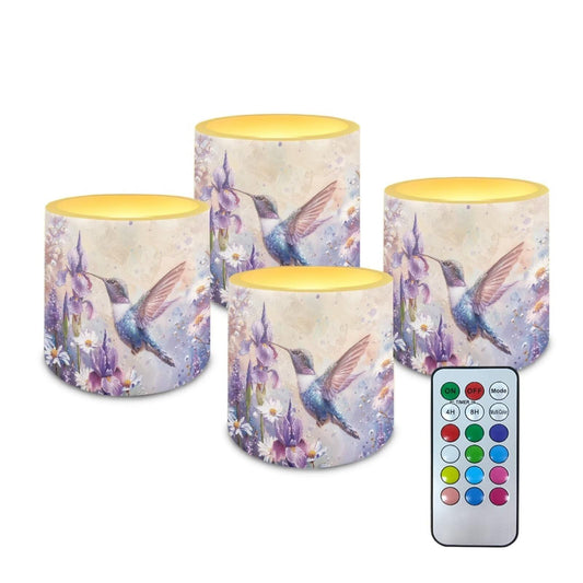 Cozeyat Bird Bloom Flameless Candles 4 Pack Battery Operated LED Pillar Candles with Remote Control Timer Waterproof for Indoor Outdoor Use