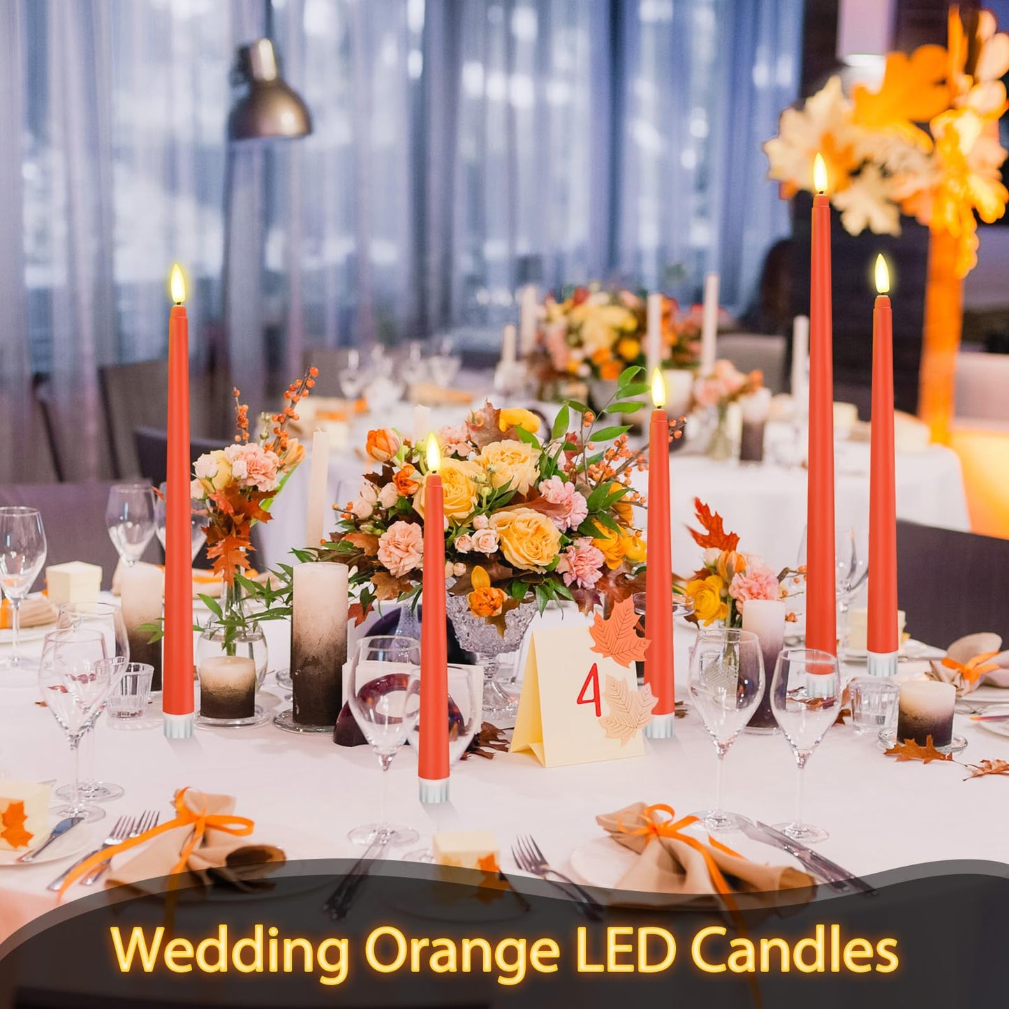 Rossesay 24 Pcs Flameless LED Taper Candles Battery Operated Candle 8.5", 9.65", 10.8", 12.8" Flameless Candlesticks Flickering for Christmas Church Wedding Indoor Decoration(Classic, Orange)