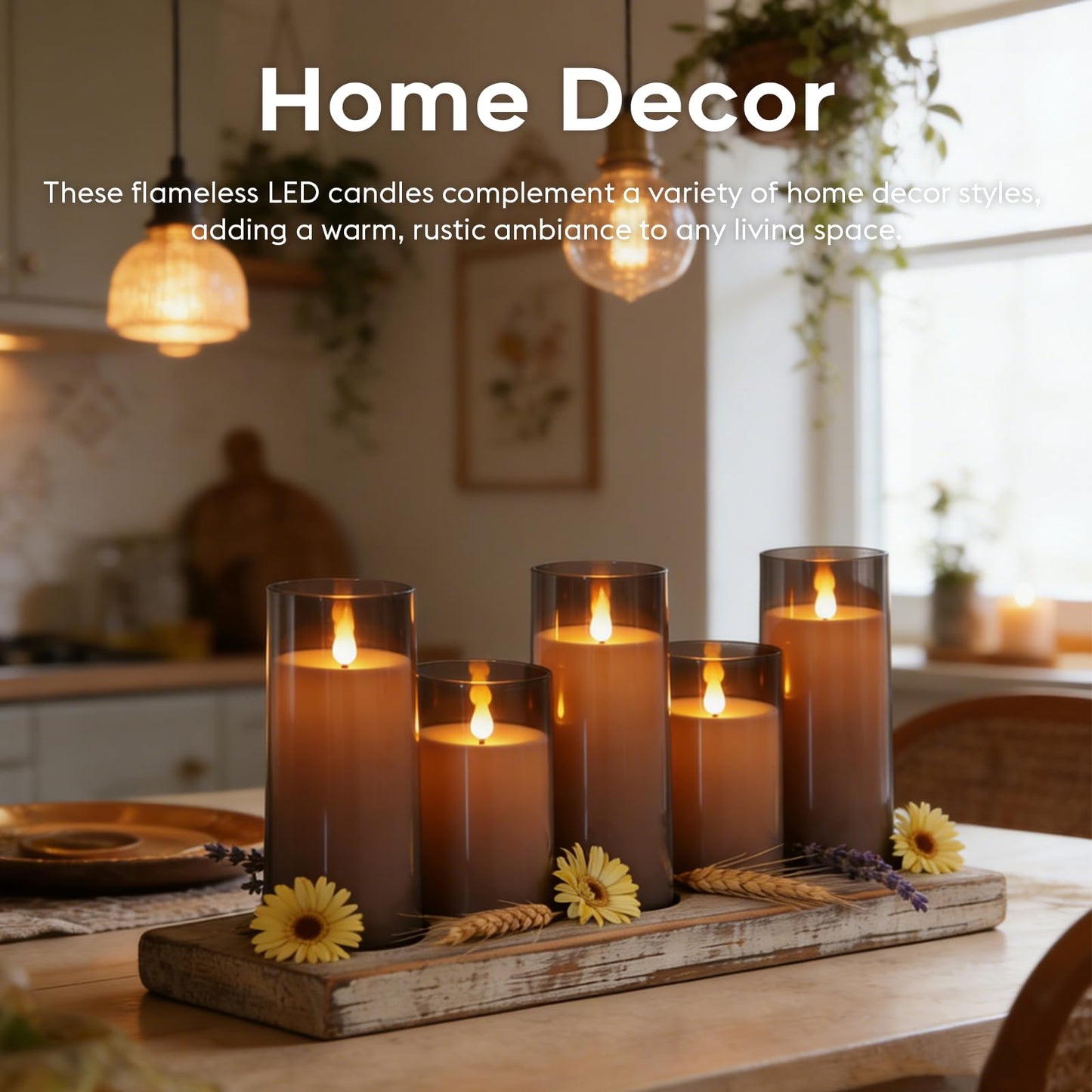 Fo32won Grey LED Flameless Pillar Candles Battery Operated with Remote Timer, 5 Pack 3D Flickering Acrylic Candles for Home Living Room Bedroom Fireplace Wedding Party Holiday Decor & Gift