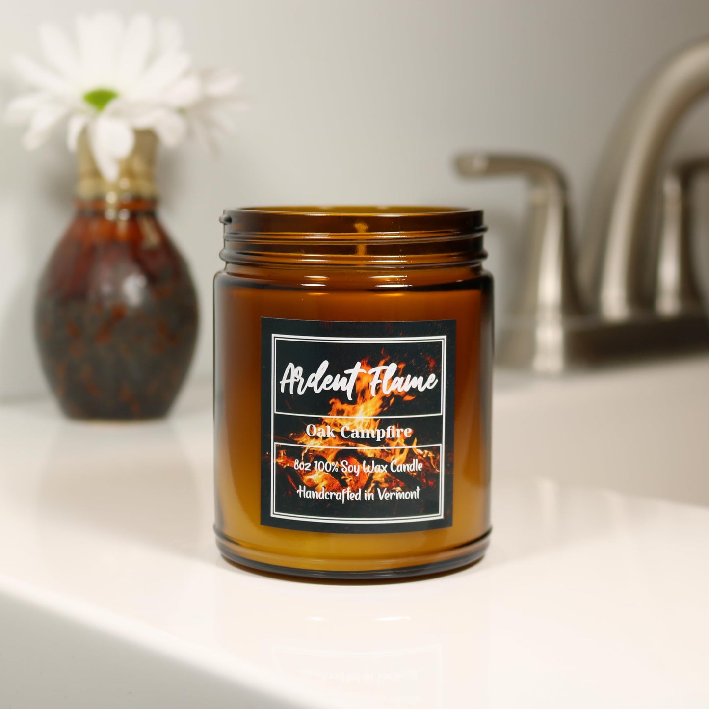 Ardent Flame Candles | Oak Campfire | 100% Natural Soy Wax Candle for Home Decor | Highly Scented | Premium Fragrance | Handmade in Vermont, USA | 8 oz | Long Lasting | Gift for Women and Men