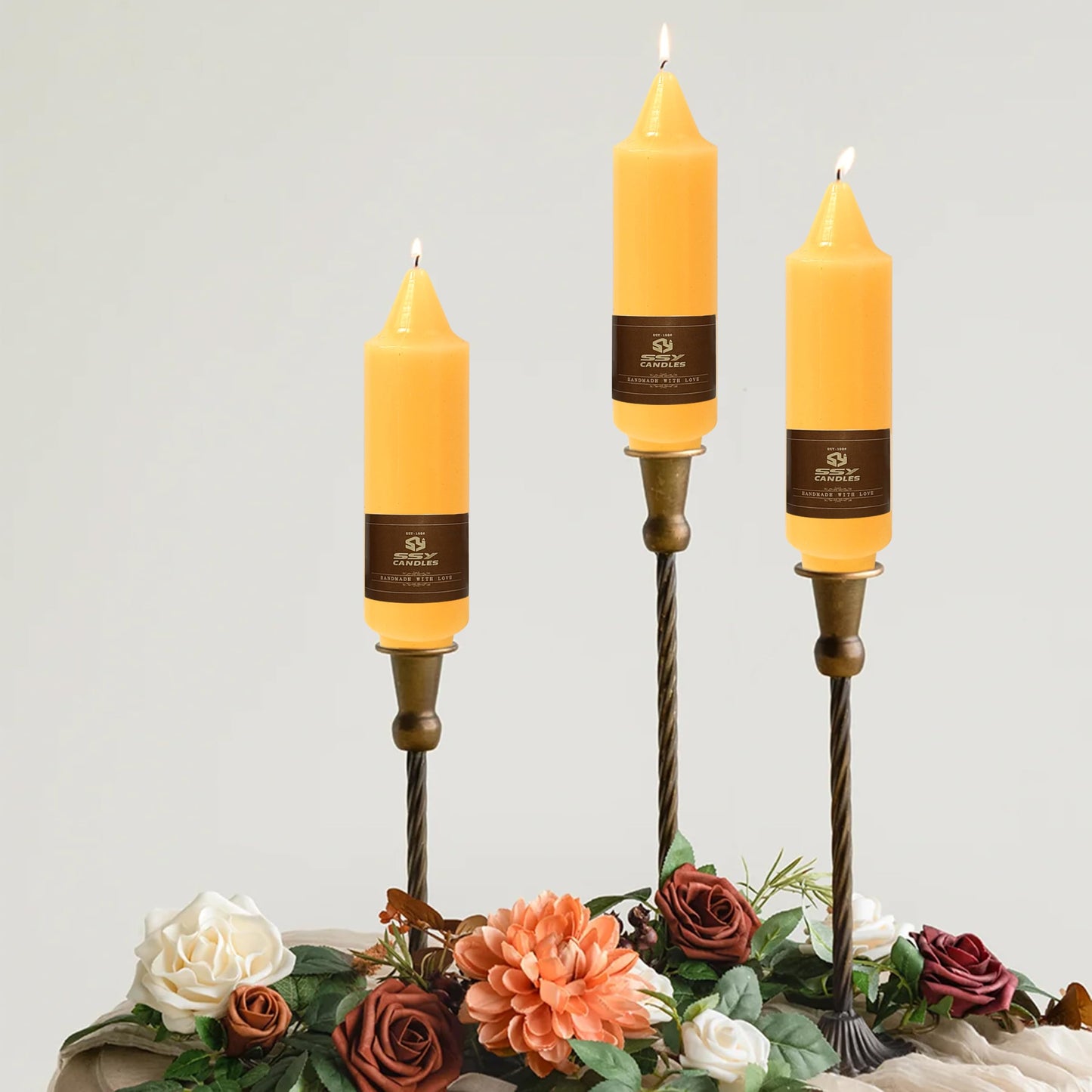 Beeswax Short Taper Candles Set of 2 – Handmade Natural Beeswax Candles, 5 Inch Unscented Candle Sticks for Wedding Dinner Table Home Decor Gift