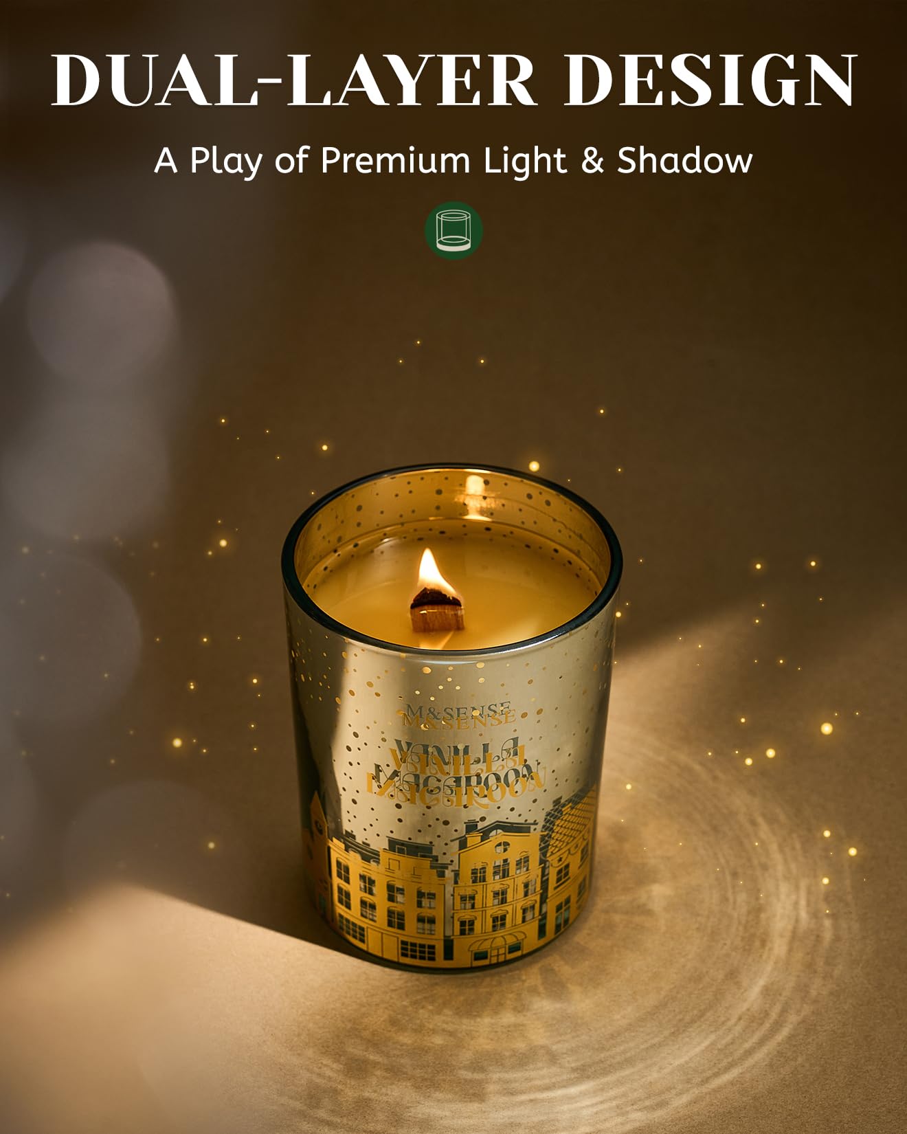 M&SENSE Vanilla Macaroon Wooden Wick Christmas Candle, Large 18oz 100 Hours Long Lasting Burn Time, Natural Soy Wax Non Toxic, Perfect Jar Candle Gifts for Holiday Birthday Celebration