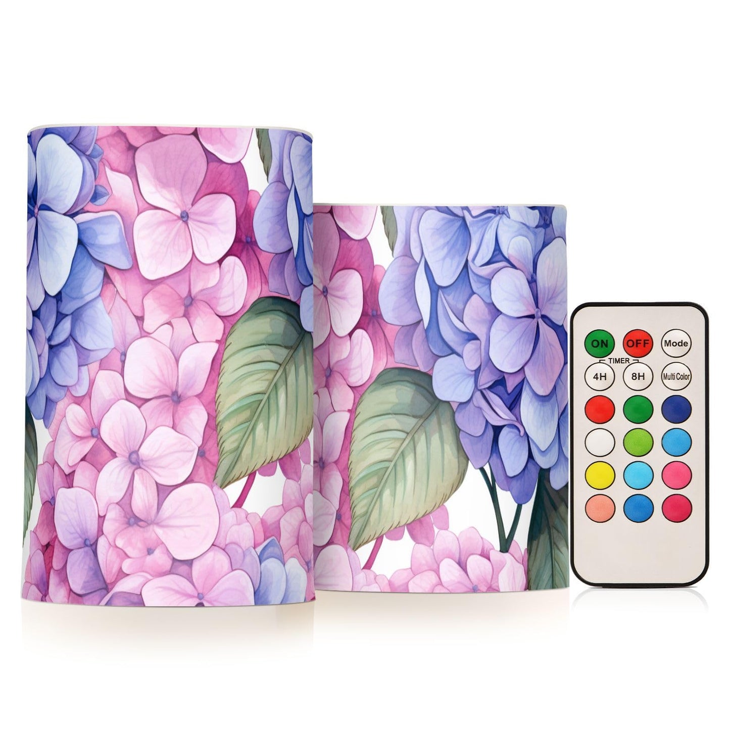 ALAZA Flickering Flameless Candles Blue Hydrangea Pink Flower Battery Operated Candles with Remote Timer LED Pillar Votive Candles Set of 2 for Holiday Decor