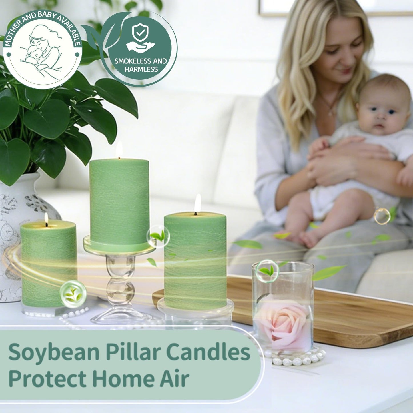 6 Pack Sage Green Soy Pillar Candles - 330H Total Burn Time - 2.8x4” Rustic Textured Natural Wax- Smokeless & Clean Burning Unscented Hand-Poured Candles for Spring Home, Modern Farmhouse Decor