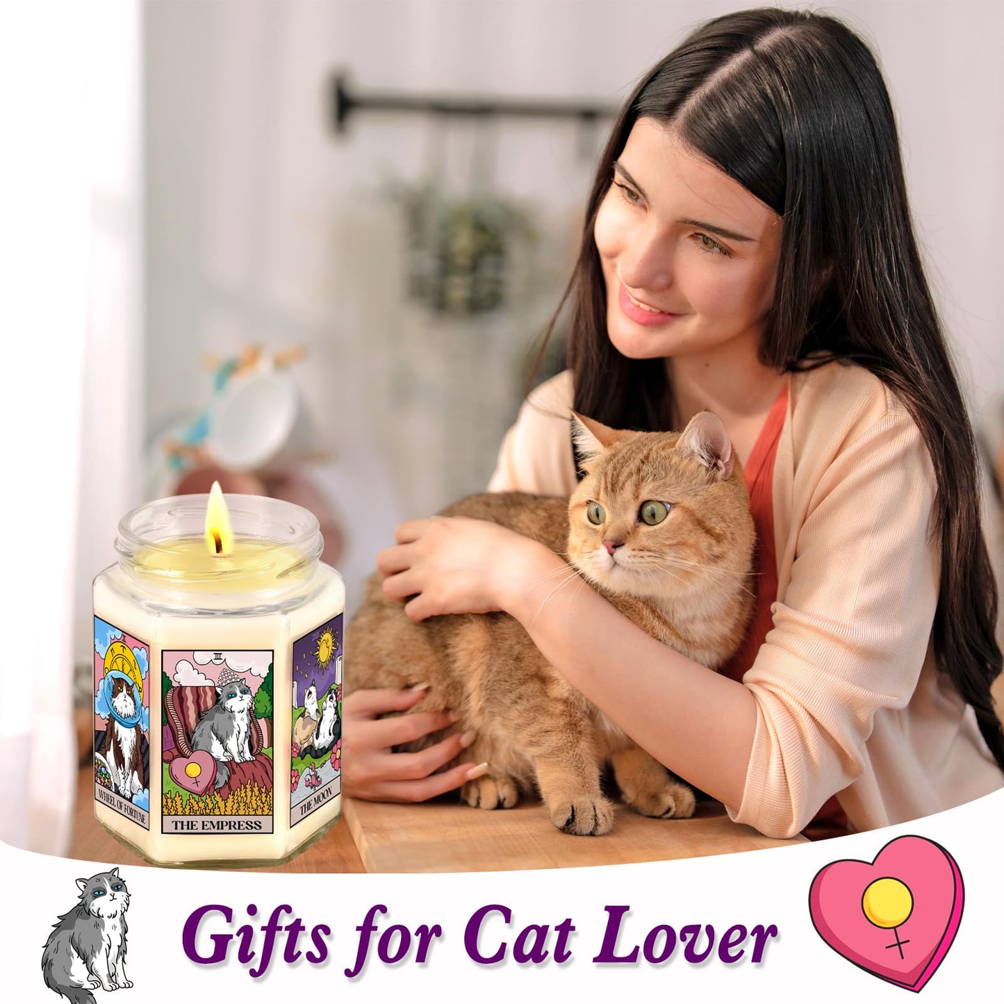 AWDK Gifts for Women-Best Friend Birthday Gift for Female-Astrology Gift for Friends-Witchy Gifts for Sister-Funny Candles for Her,Sister,Mom,BFF-Tarot Cat Lavender Candles-8oz Candle Jars