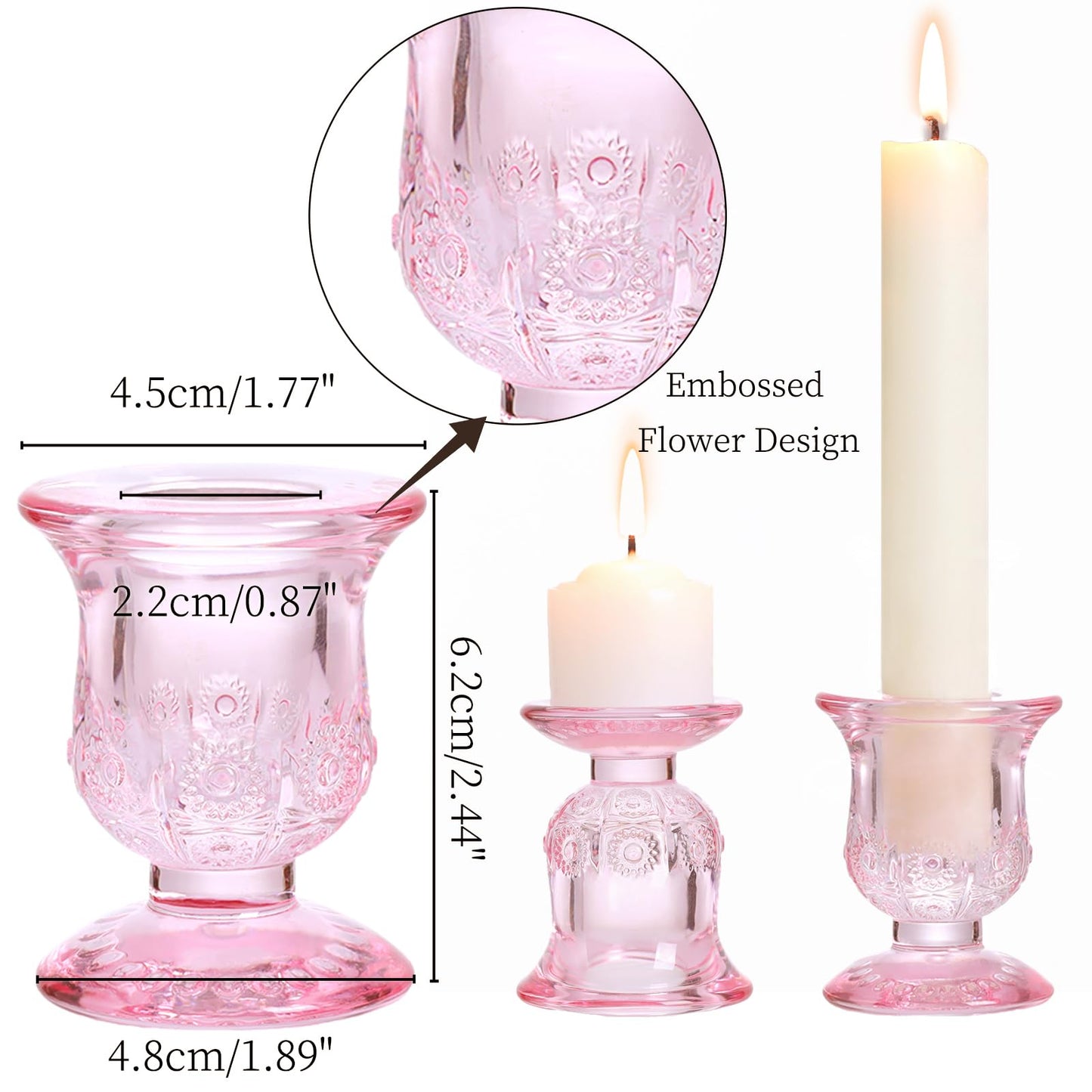 sunnyfuture 10pcs Pink Candlestick Holders, Glass Taper Candle Holders for Table Centerpiece Decor, Wedding, Valentine's Day, Mother's Day, Party Gift