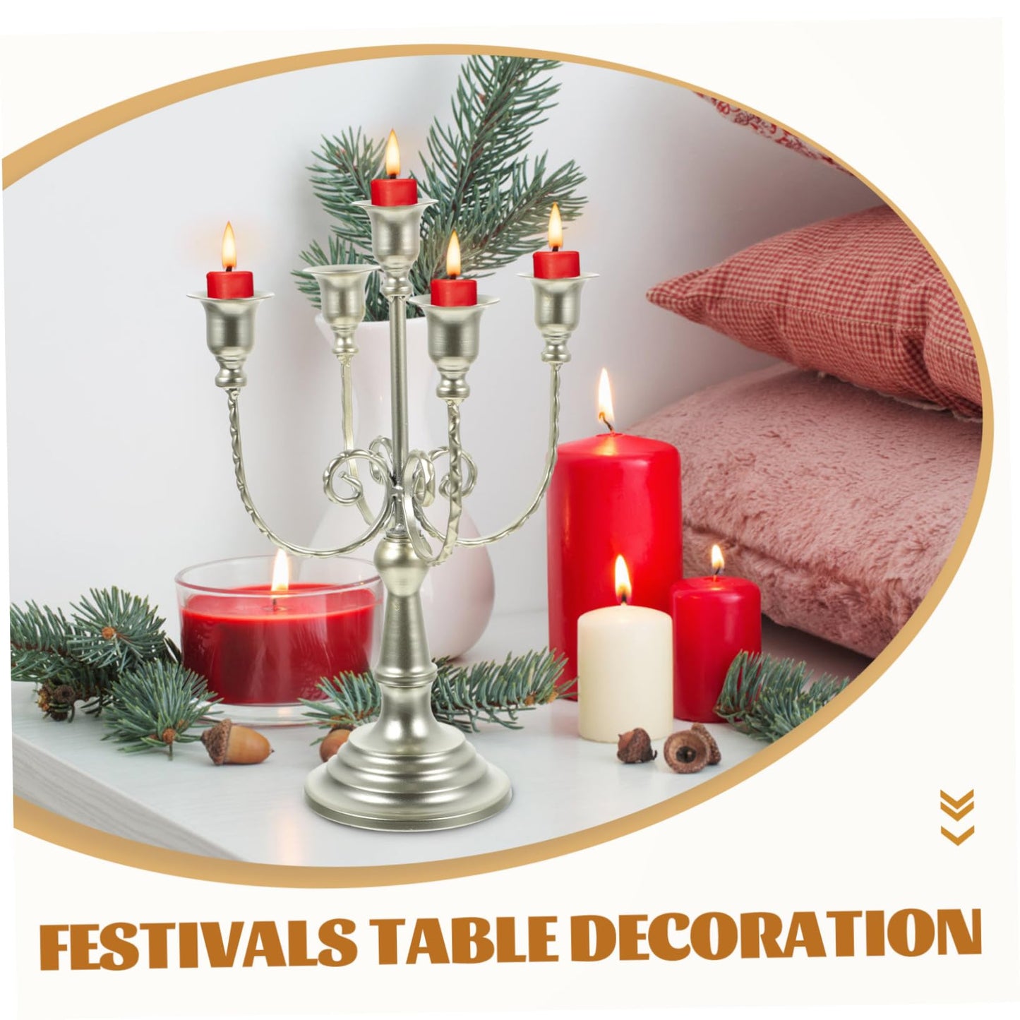HAKIDZEL European Style Metal Candelabra Candle Stand Holder Vintage Retro Design Desktop Candlesticks for Wedding Anniversary Home Tabletop Ornament (Light Gold 5-Arm)