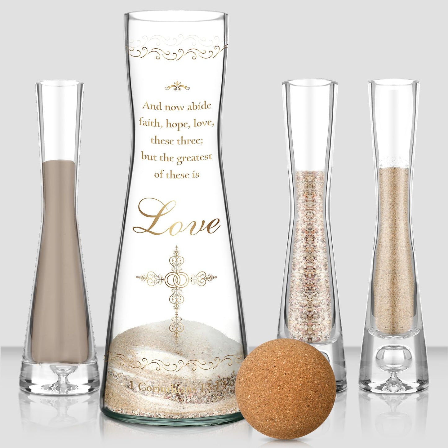 Irenare Unity Sand for Wedding Ceremony Set Include Ceremony Vase, Sand, Cork Stopper for Weddings Engagement Anniversary(Christian)
